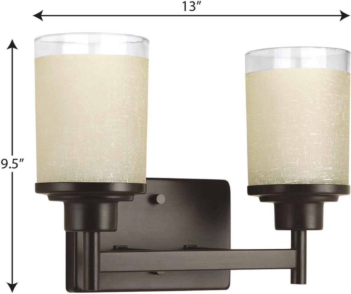 Progress Lighting Alexa Collection 2-Light Bath Fixture, Antique Bronze, White Linen Glass Shade