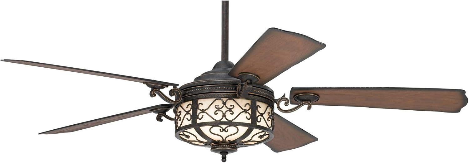54" Casa Vieja Hermitage Rustic Indoor Outdoor Ceiling Fan with Dimmable LED Light Remote Control Golden Forged Walnut Damp Rated for Patio Exterior