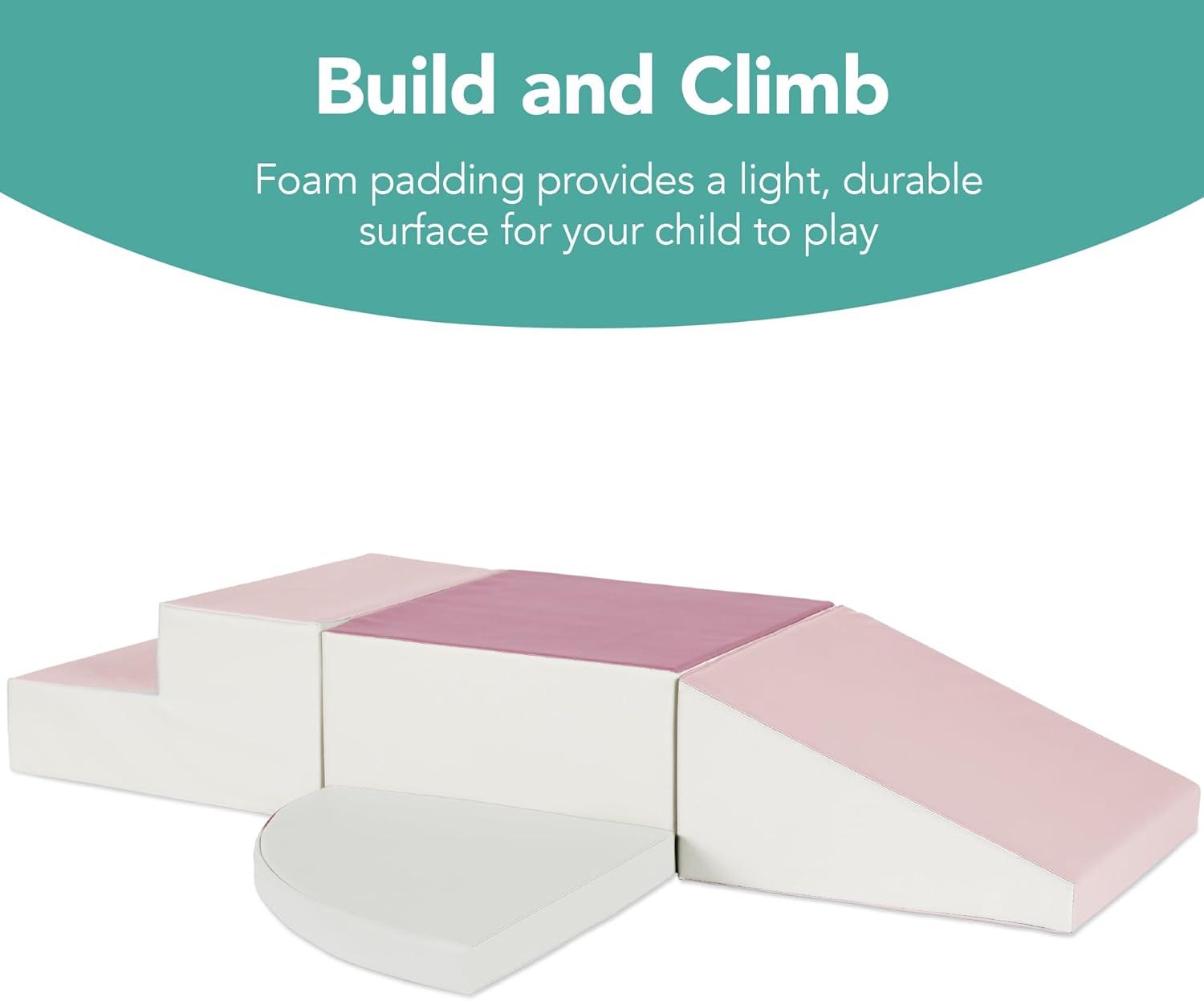 Best Choice Products 4-Piece Kids Climb & Crawl Soft Foam Block Playset Structures for Child Development - Pink