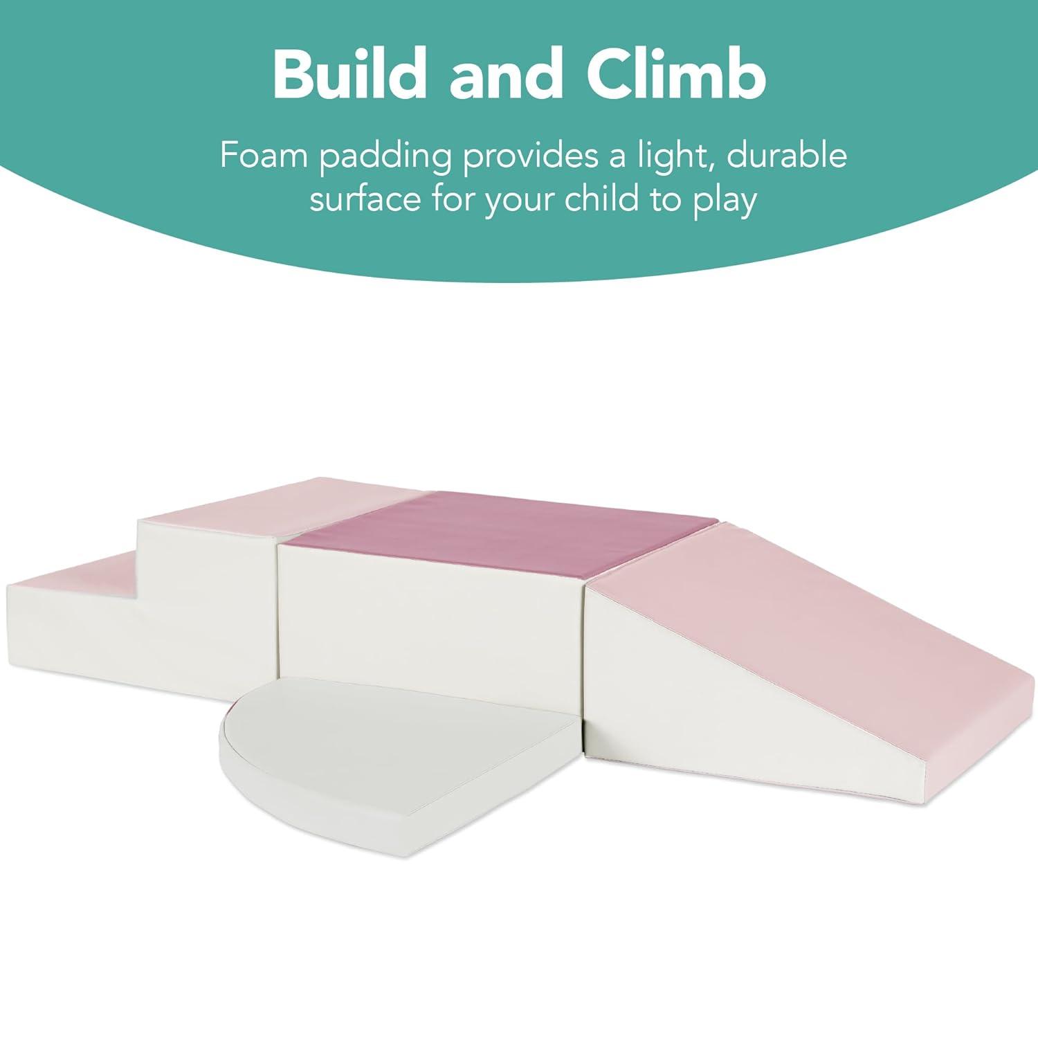 Best Choice Products 4-Piece Kids Climb & Crawl Soft Foam Block Playset Structures for Child Development - Pink