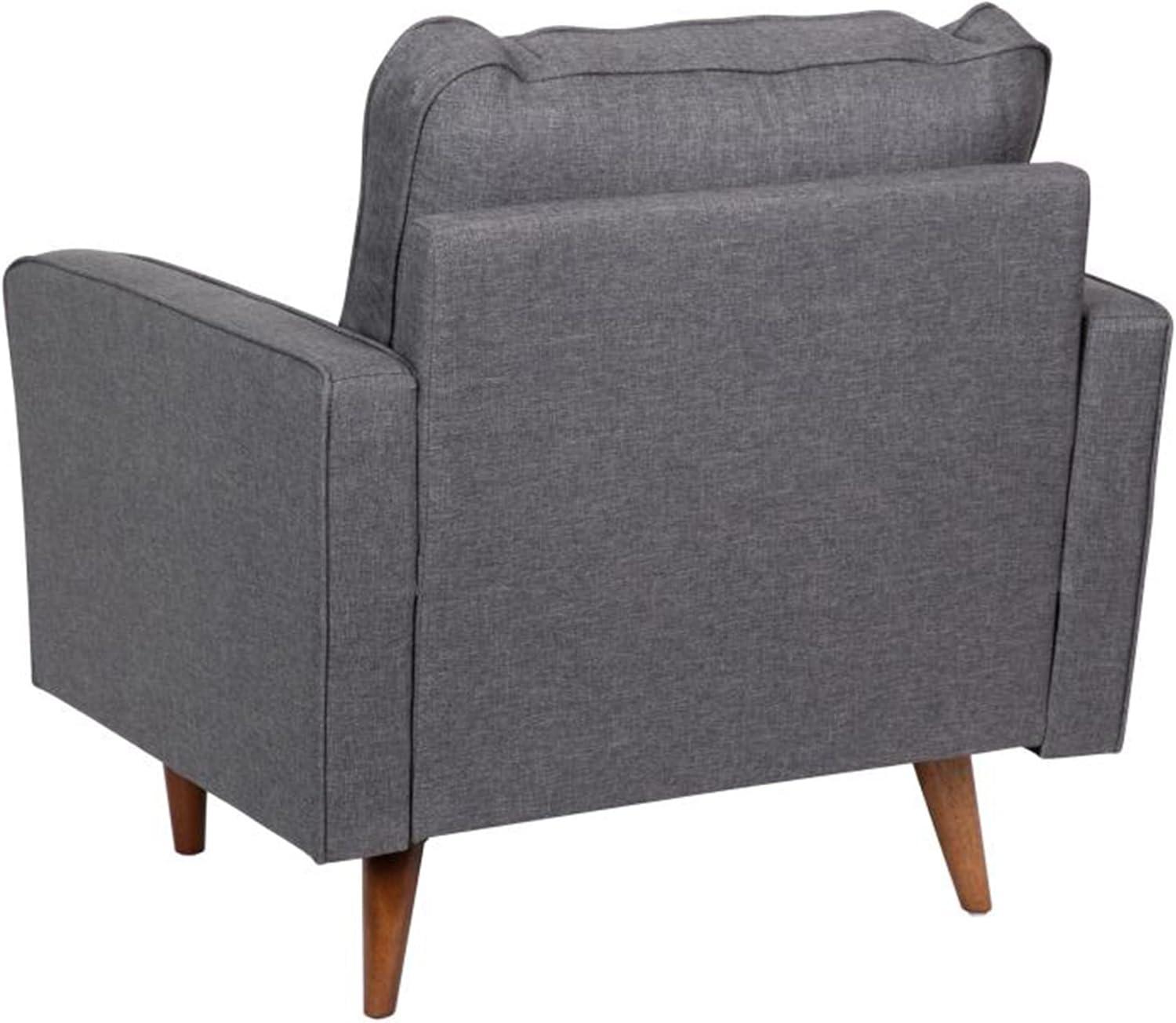 Hudson Dark Gray Faux Linen Accent Chair with Wood Legs