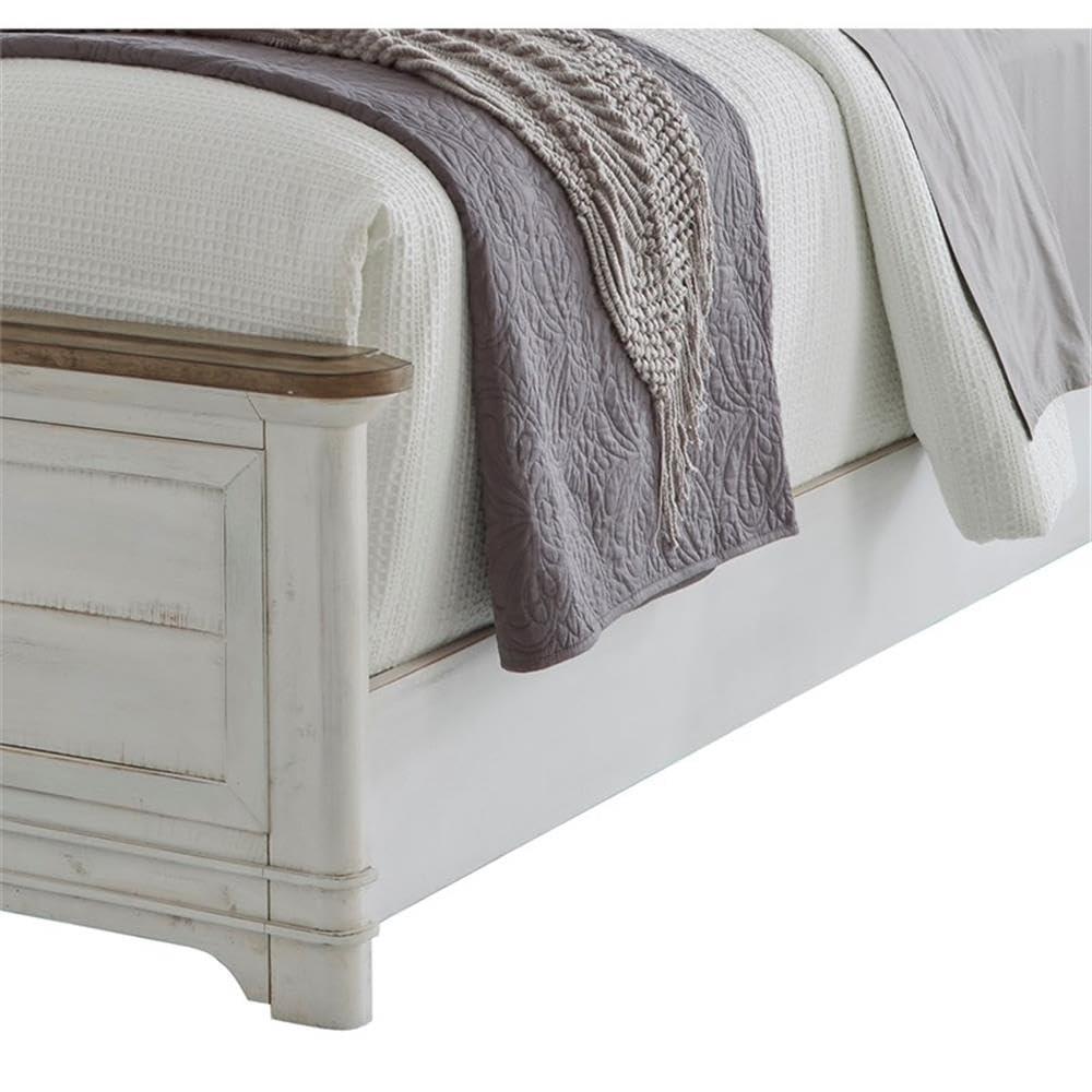 Meadowbrook White-Washed Pine King Panel Bed with Arched Headboard