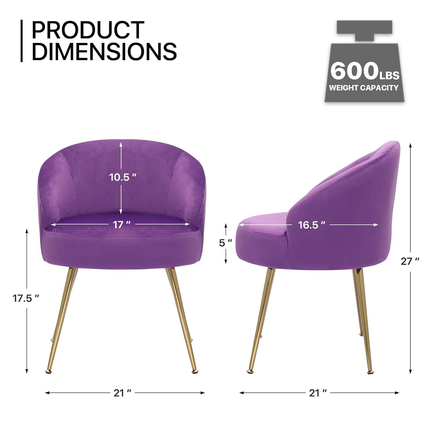 MoNiBloom Velvet Barrel Accent Chair with for Bedroom, Modern Vanity Chair for Living Room, Upholstered Arm Chair Guest Chair with Golden Metal Legs, Purple