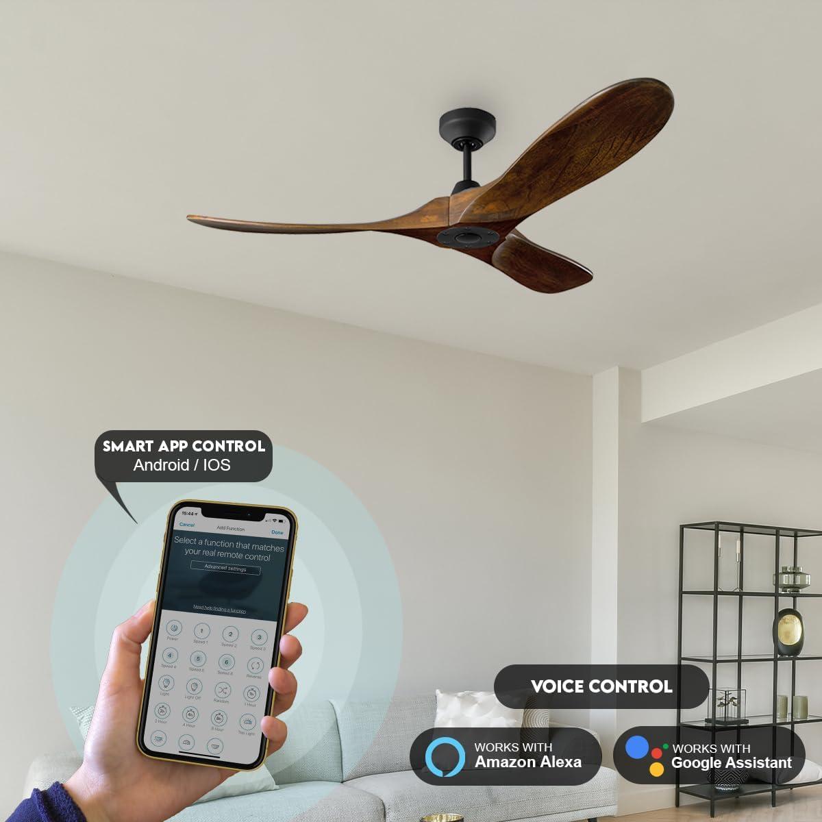 Midnight Black and Dark Walnut 60-Inch Smart Ceiling Fan