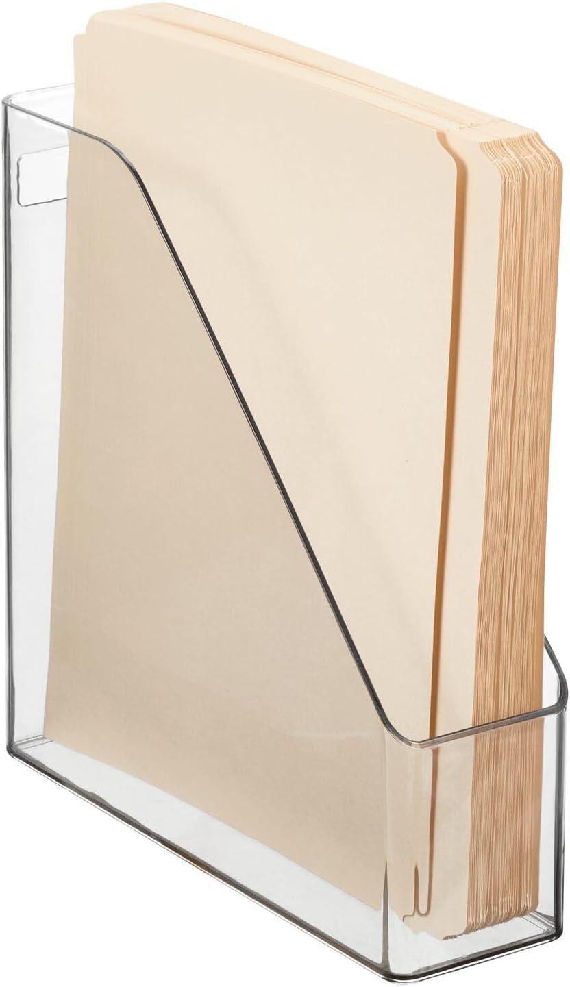 mDesign Plastic Sturdy File Folder Bin Storage Organizer Vertical with Handle Holds Notebooks Binders Envelopes Magazines Container for Home Office and Work Desktops 8 Pack Clear