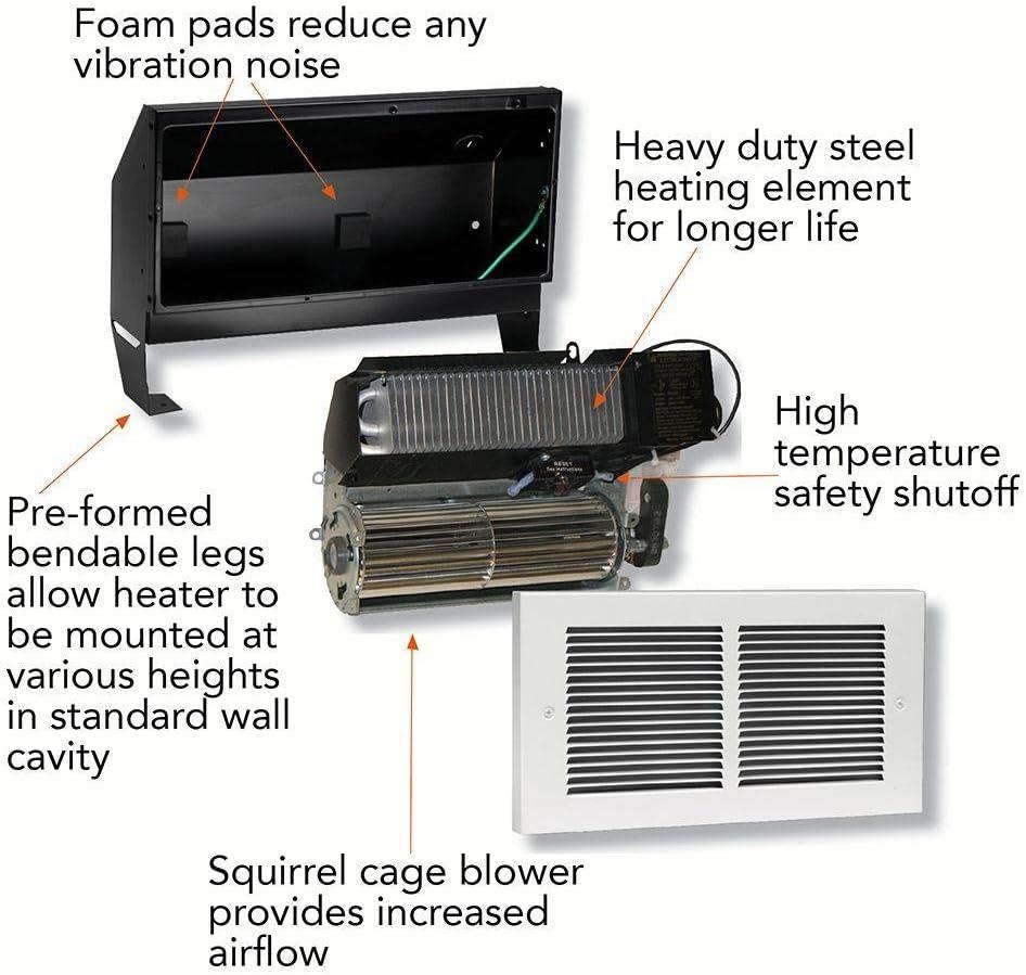 White 1600W Wall Heater with Thermostat and Automatic Shut-off