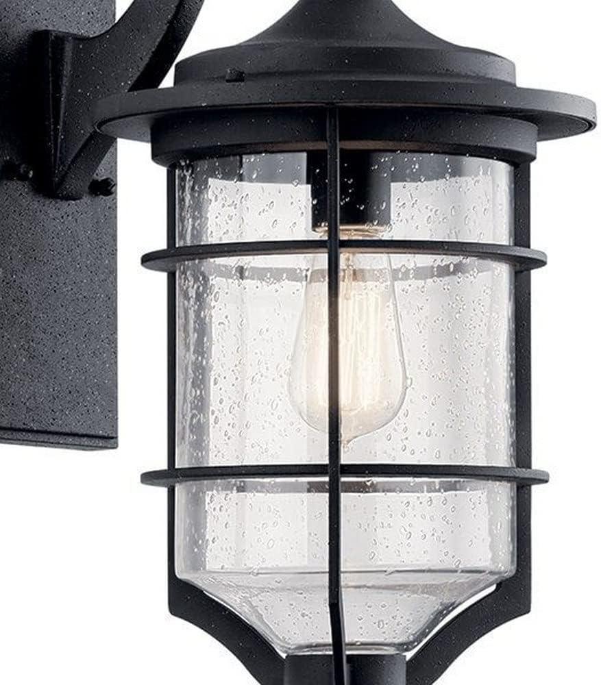 Transitional Nautical 18.25" Black Outdoor Wall Sconce with Clear Seeded Glass