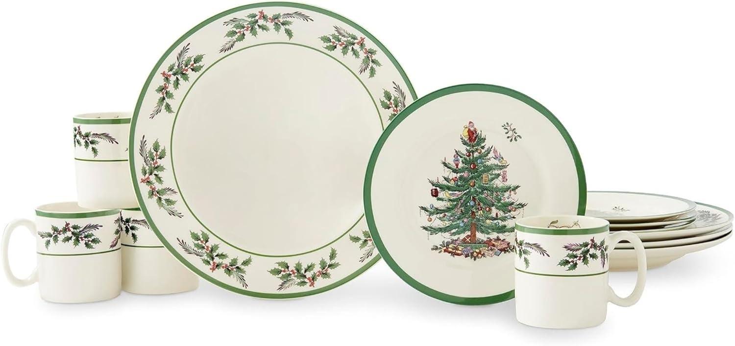 Spode Christmas Tree Holly 12-Piece Porcelain Dinnerware Set