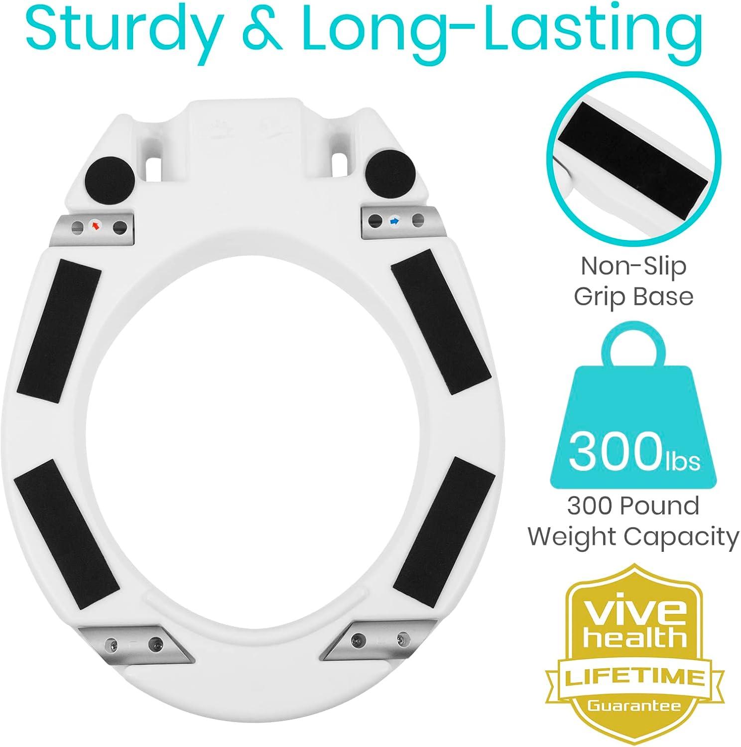 Vive Raised Toilet Seat with Handles, 3.5" Toilet Seat Riser with Arms, Elongated, Weight Capacity 300lbs