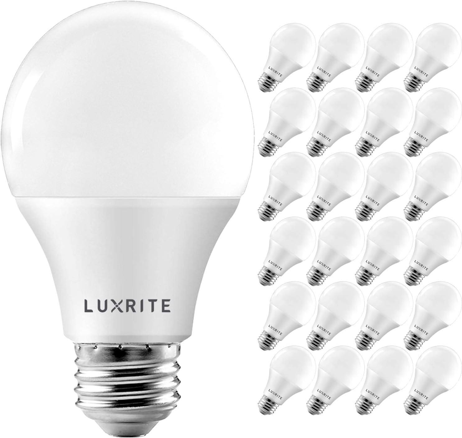 LUXRITE A19 LED Light Bulb 60W Equivalent, 3000K Soft White Dimmable, 800 Lumens, Standard LED Bulb 9W, E26 Base, Energy Star, Enclosed Fixture Rated, Perfect for Lamps and Home Lighting (4 Pack)