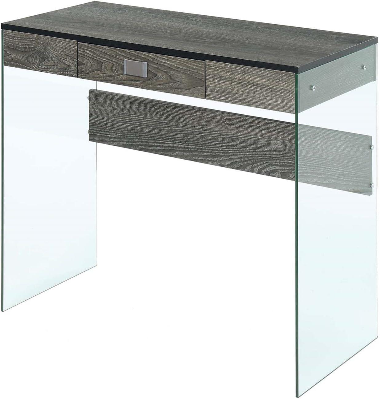 Weathered Gray 36" Wood Console with Glass Accents and Drawer