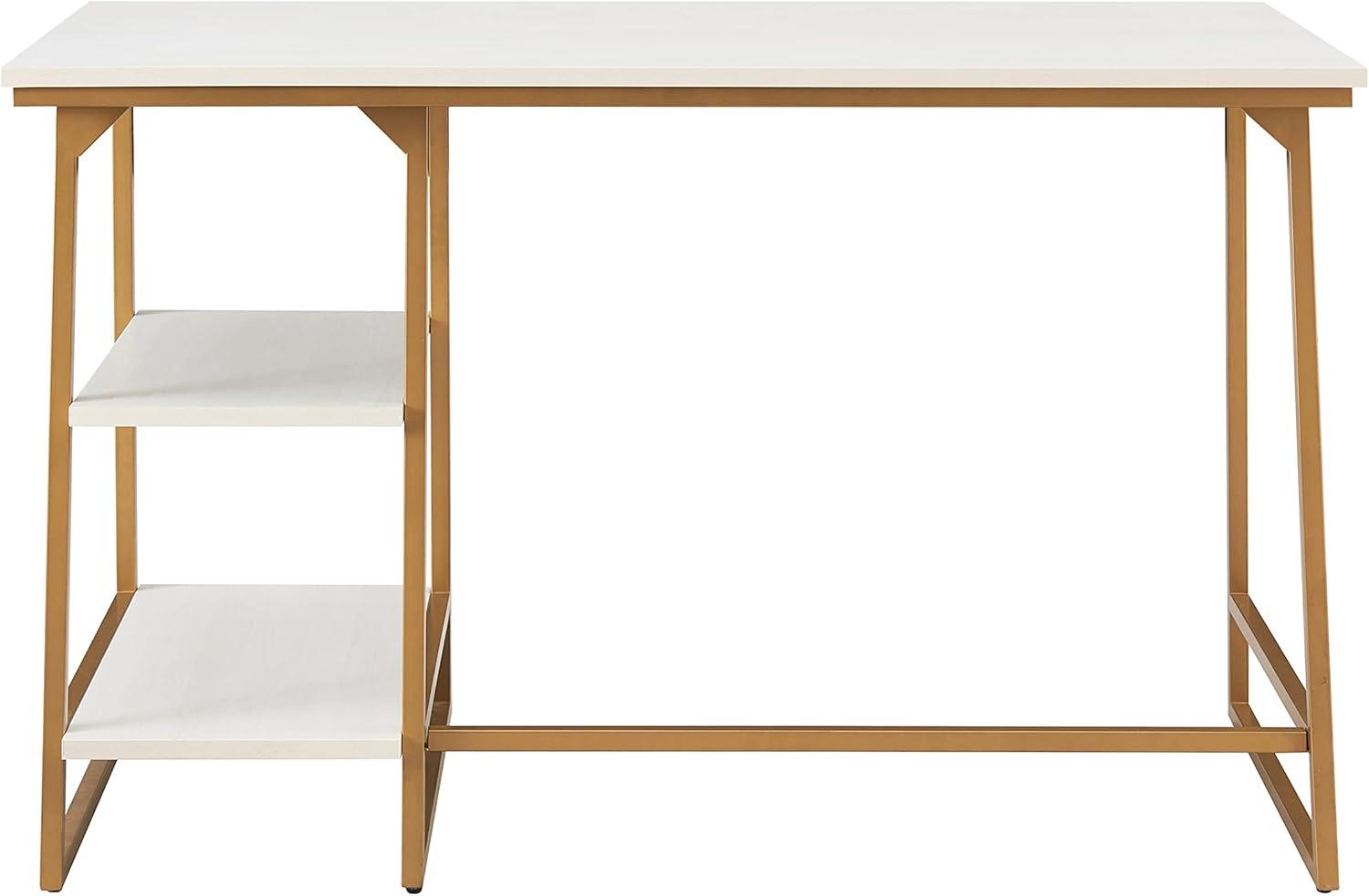 White and Gold Reversible Stepped Tier Shelf Desk