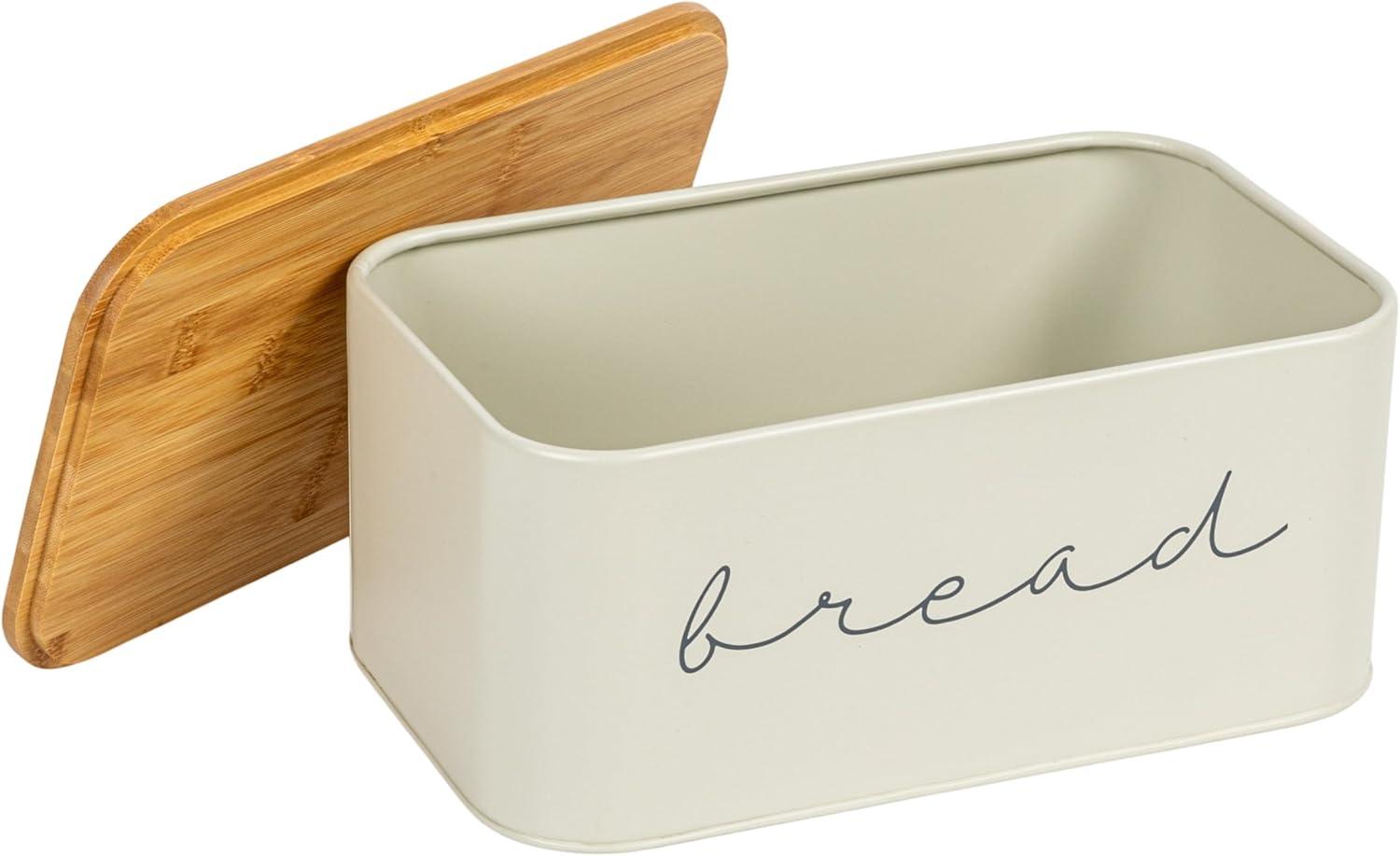 Cream Metal Bread Bin with Bamboo Lid