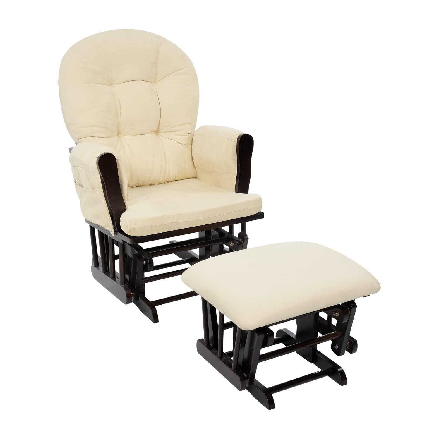 Brisbane Nursery Glider & Ottoman Sets, Glider Recliner Nursery Rocking Chair, Nursery Glider Rocker with Ottoman, Reclining Gliders & Chairs for Breastfeeding, Reading, Napping - Espresso/Cream