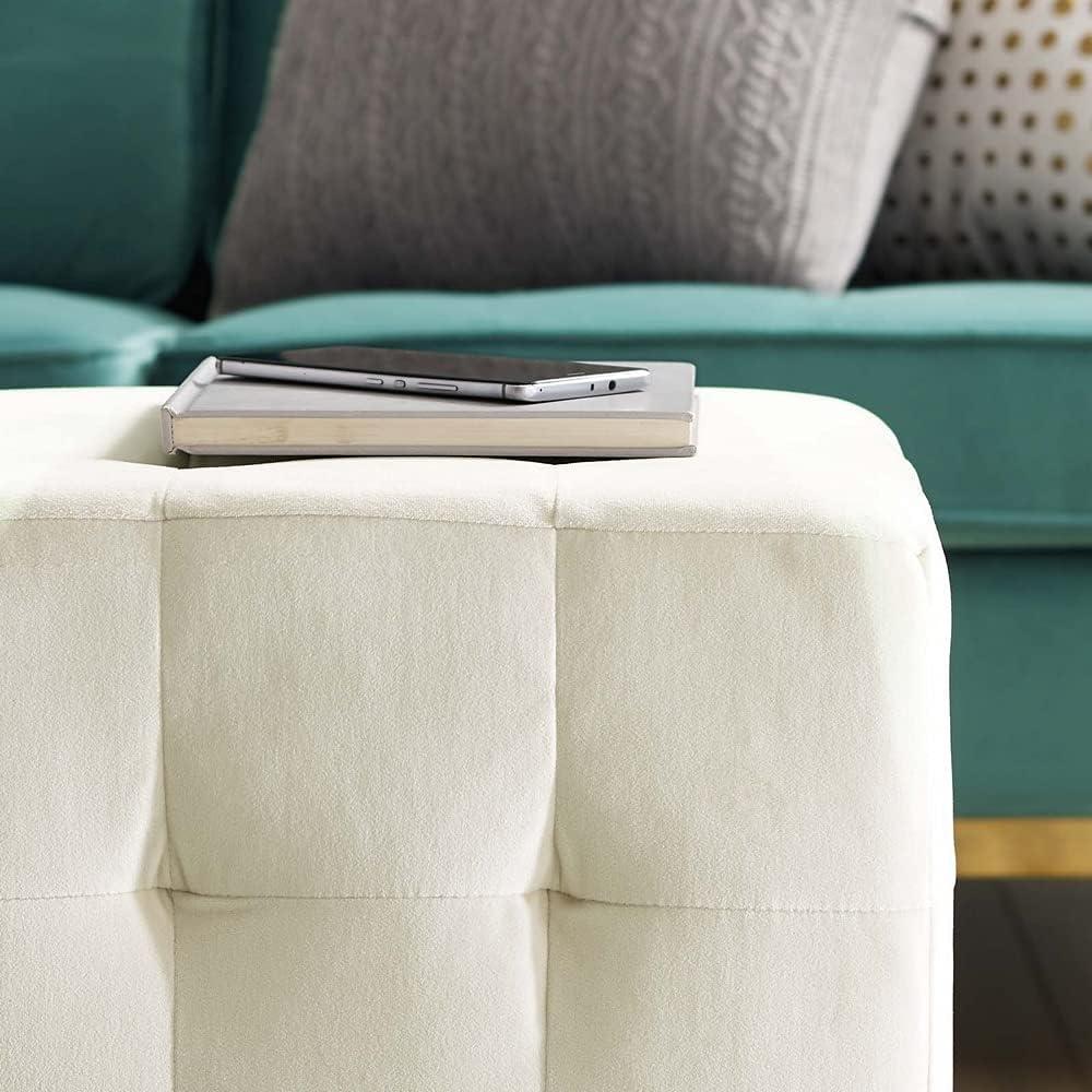 Ivory Tufted Cube Performance Velvet Ottoman