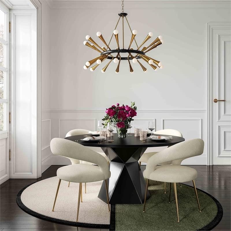 Iris 56" Black Glass and Wood Round Dining Table