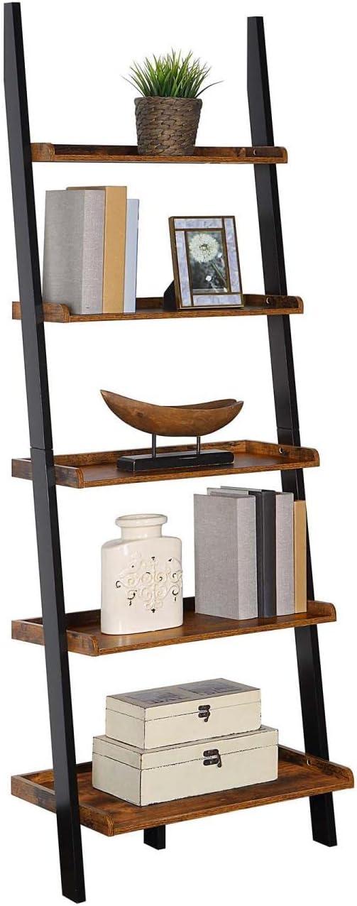 Barnwood and Black Adjustable Wood Ladder Bookshelf