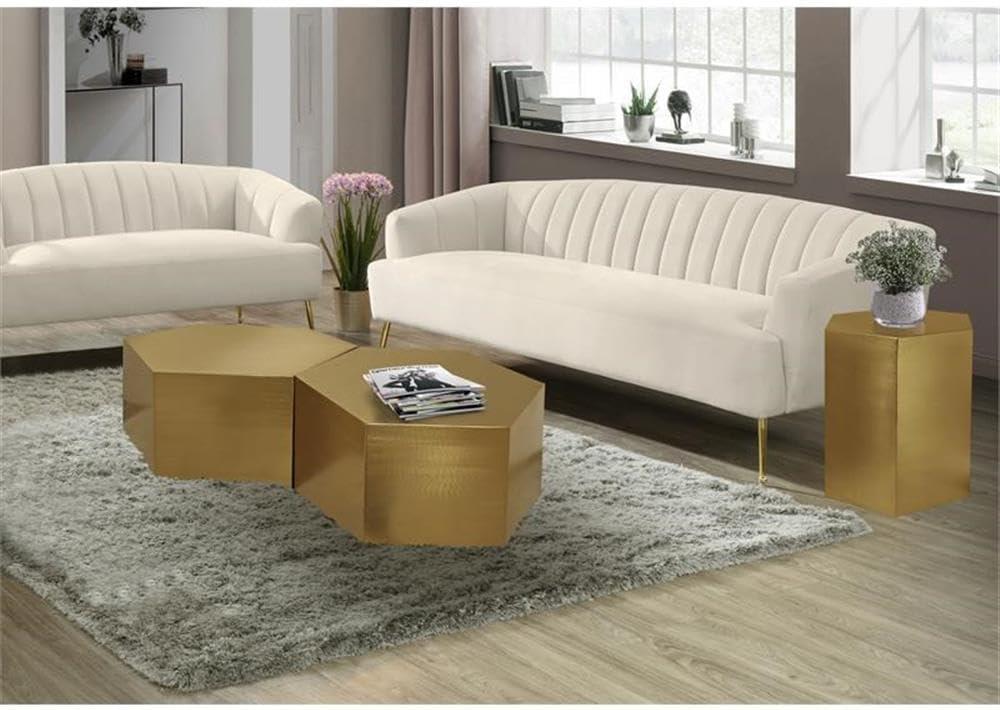 Meridian Furniture Hexagon Brushed Gold 2 Piece Modular Coffee Table