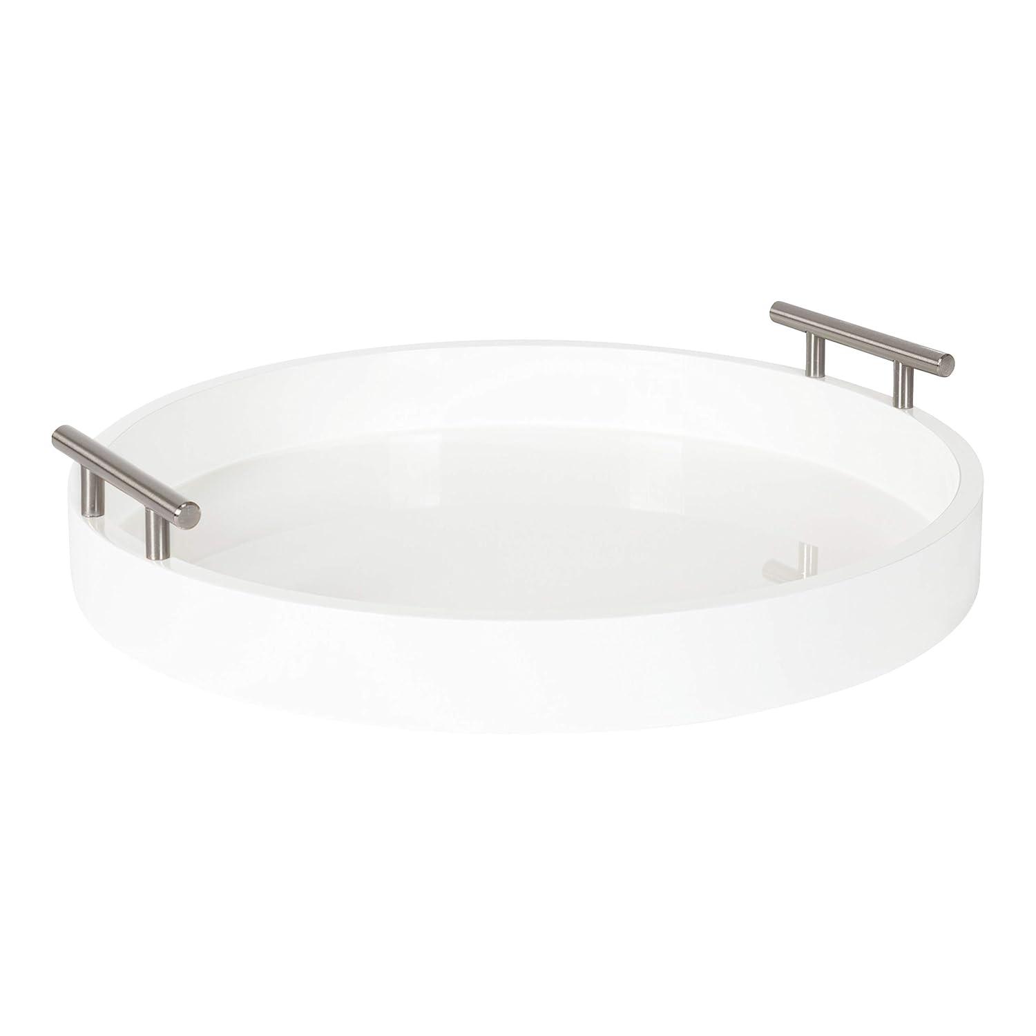 Kate and Laurel Lipton Tray, 15.5" Diameter, White and Silver