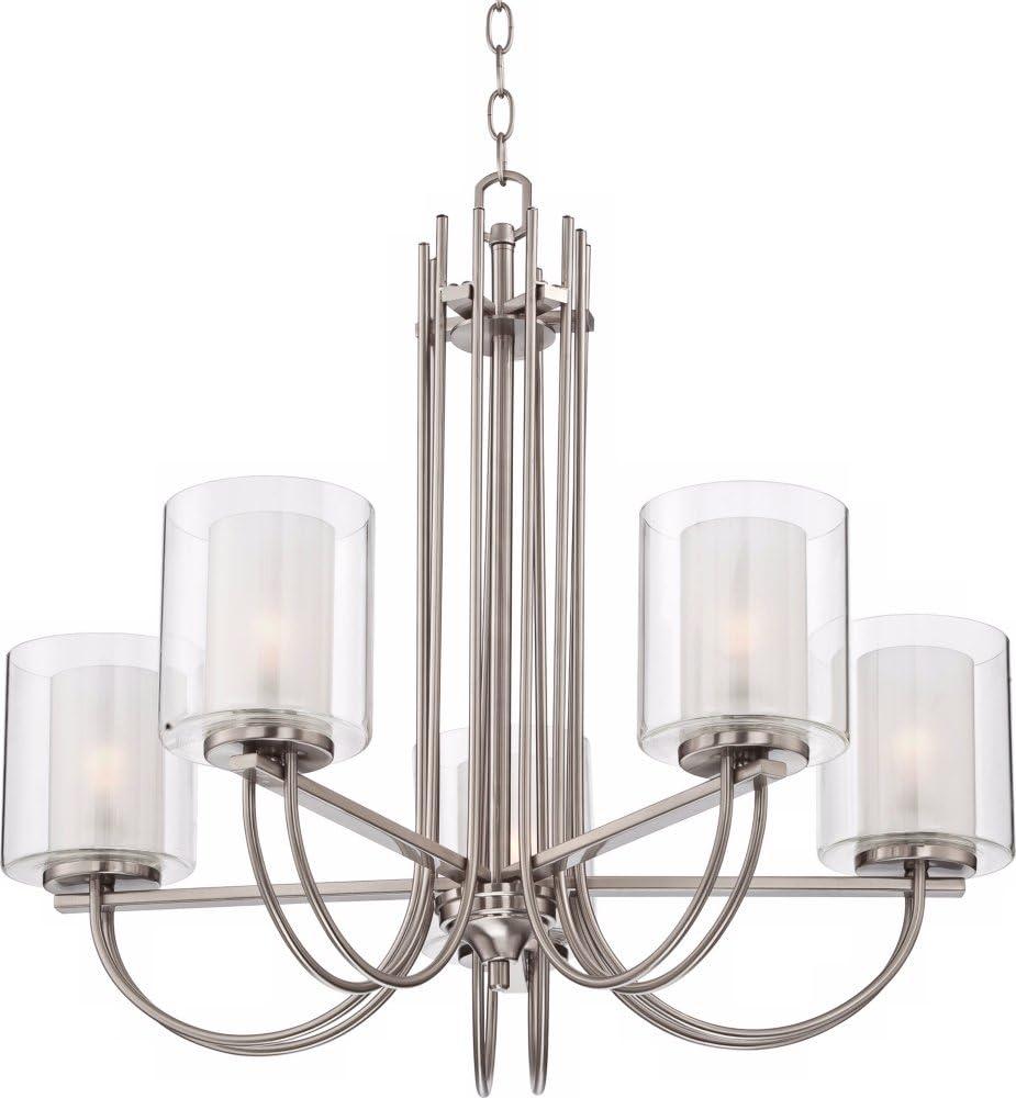 Possini Euro Design Melody Brushed Nickel Pendant Chandelier 26 3/4" Wide Modern Clear Outer Frosted Inner Glass 5-Light Fixture for Dining Room House