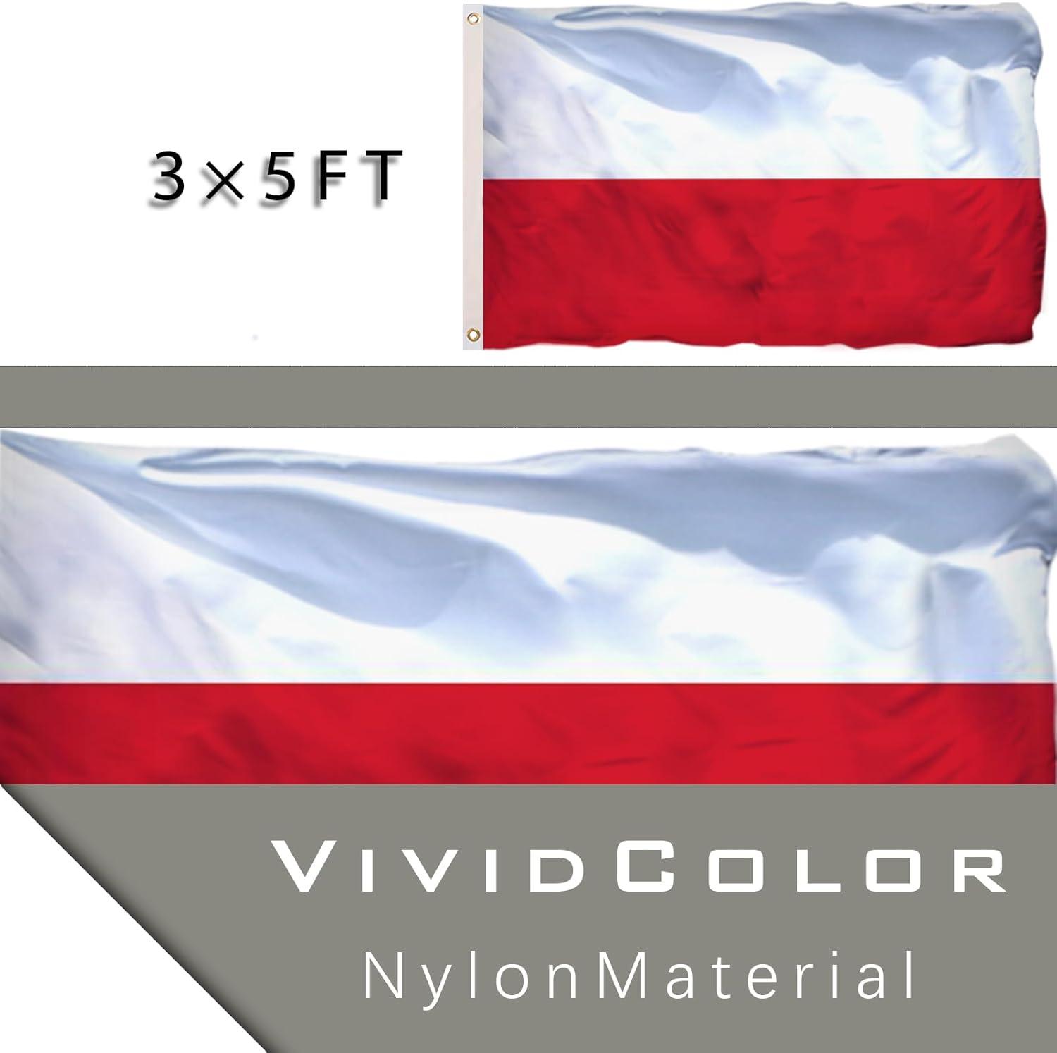 AGAS 3 x 5 Feet Poland Flag Metal Grommets Polish 3 X 5 Ft Polyester Indoor Flags