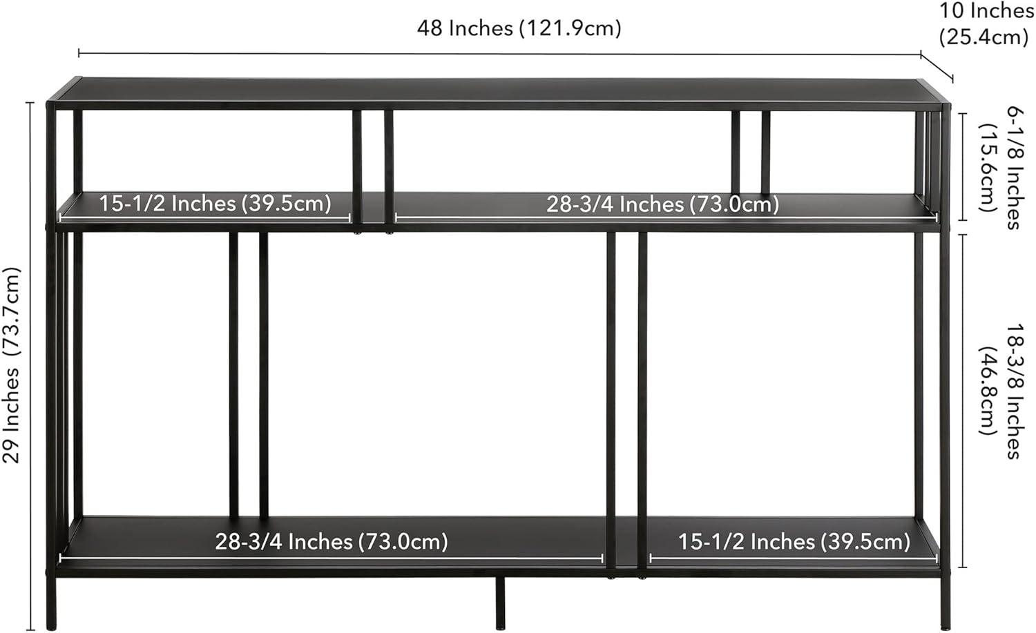 Evelyn&Zoe Cortland 48" Wide Rectangular Console Table with Metal Shelves, Blackened Bronze