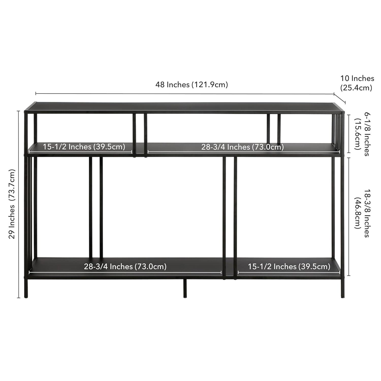 Evelyn&Zoe Cortland 48" Wide Rectangular Console Table with Metal Shelves, Blackened Bronze