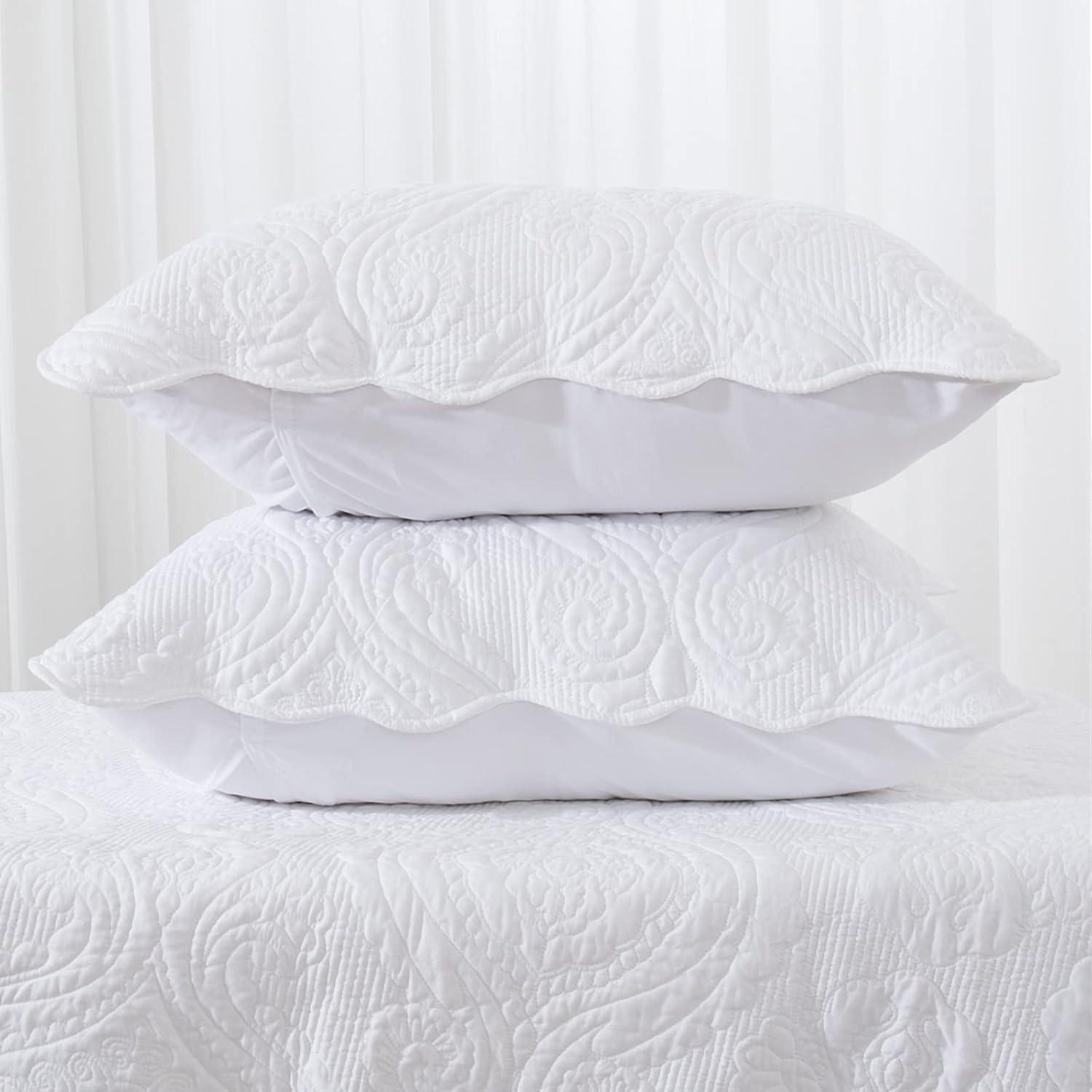 White Embroidered Microfiber Standard/Queen Pillow Shams