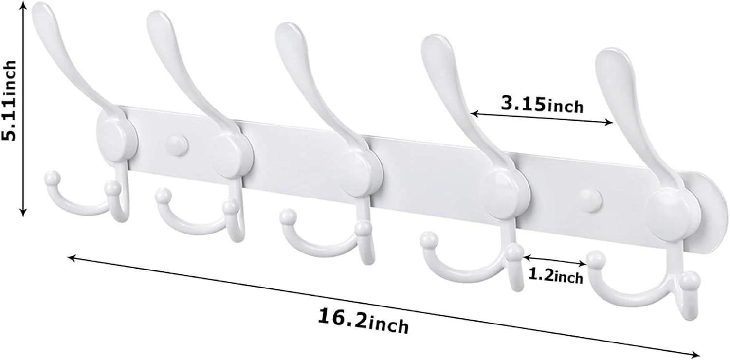 White Aluminum and Stainless Steel Wall Mounted Coat Rack with 15 Hooks