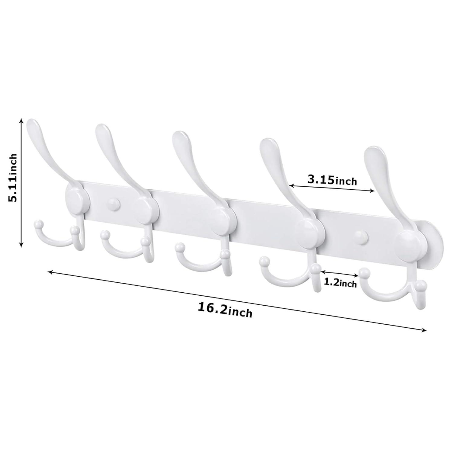 White Aluminum and Stainless Steel Wall Mounted Coat Rack with 15 Hooks