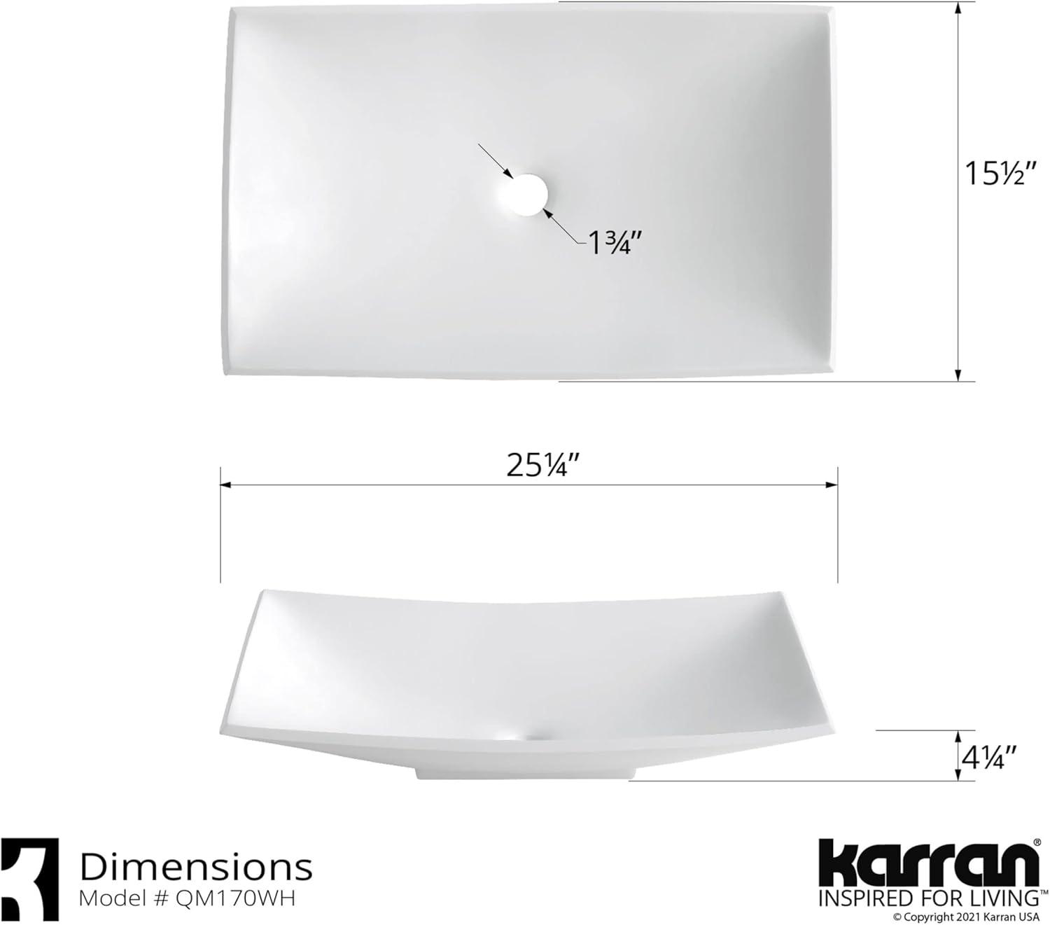 Karran Quattro 25-1/4'' X 15-1/2'' Matte White Acrylic Rectangular Vessel Sink