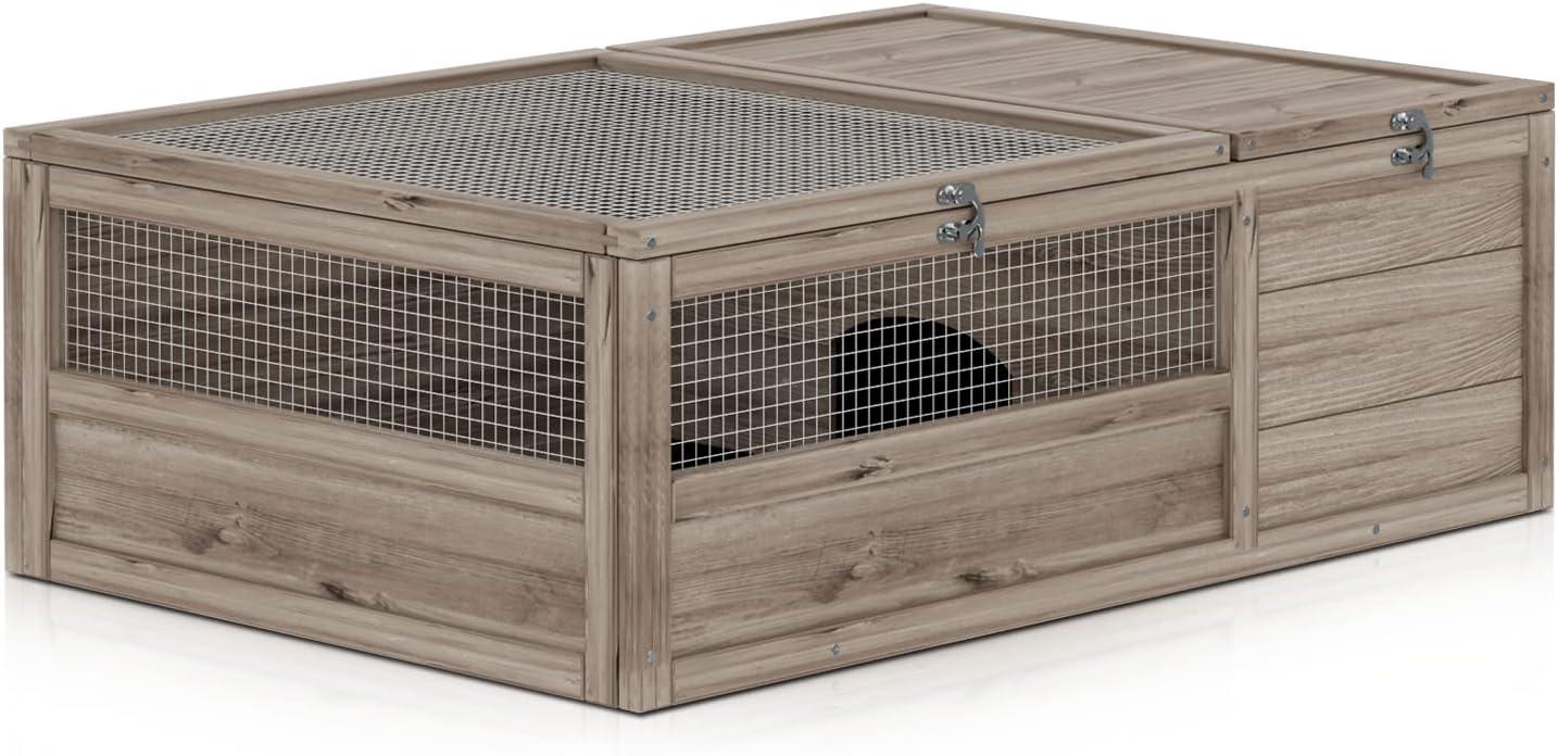 MoNiBloom 37" Tortoise House Large Wooden Turtle Habitat Enclosure for Small Animals Indoor Reptile Cage for Tortoise, Lizards, Geckos (Grey)