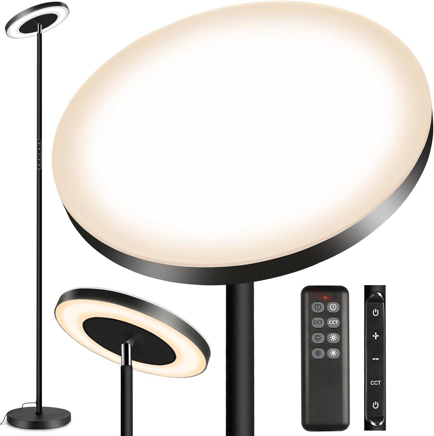 Black Adjustable LED Torchiere Floor Lamp with Remote Control