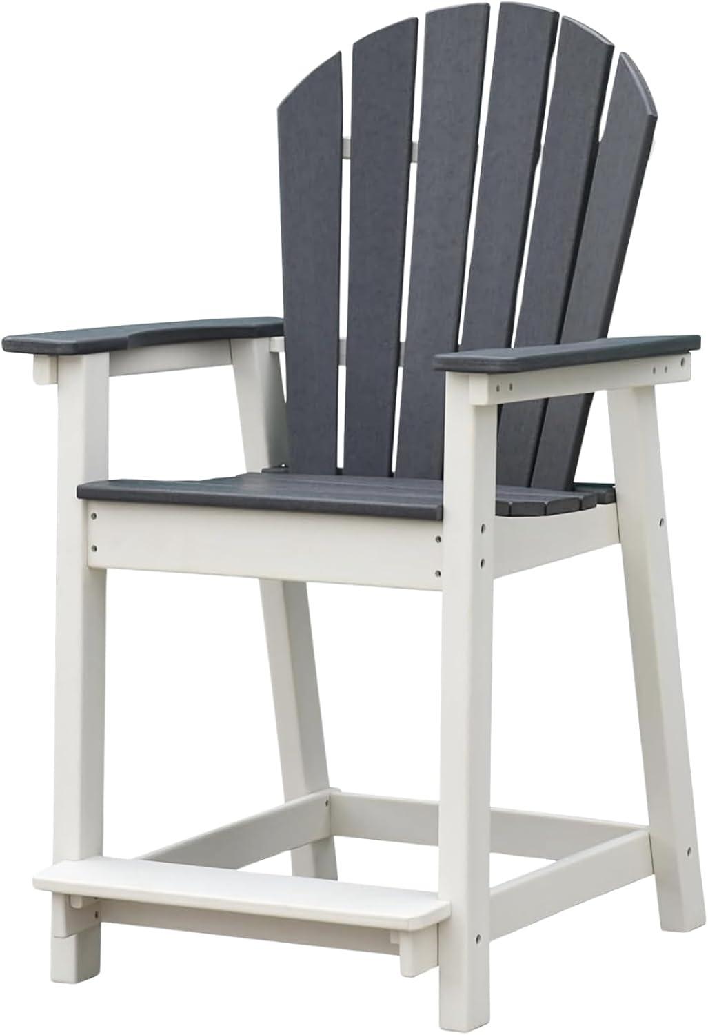 Outdoor Tall Adirondack Chair, Patio Bar Stool Chair with High Back, 400lbs, Widened Arms, All-Weather Balcony Chair for Backyard, Garden, Yard (1 PC)