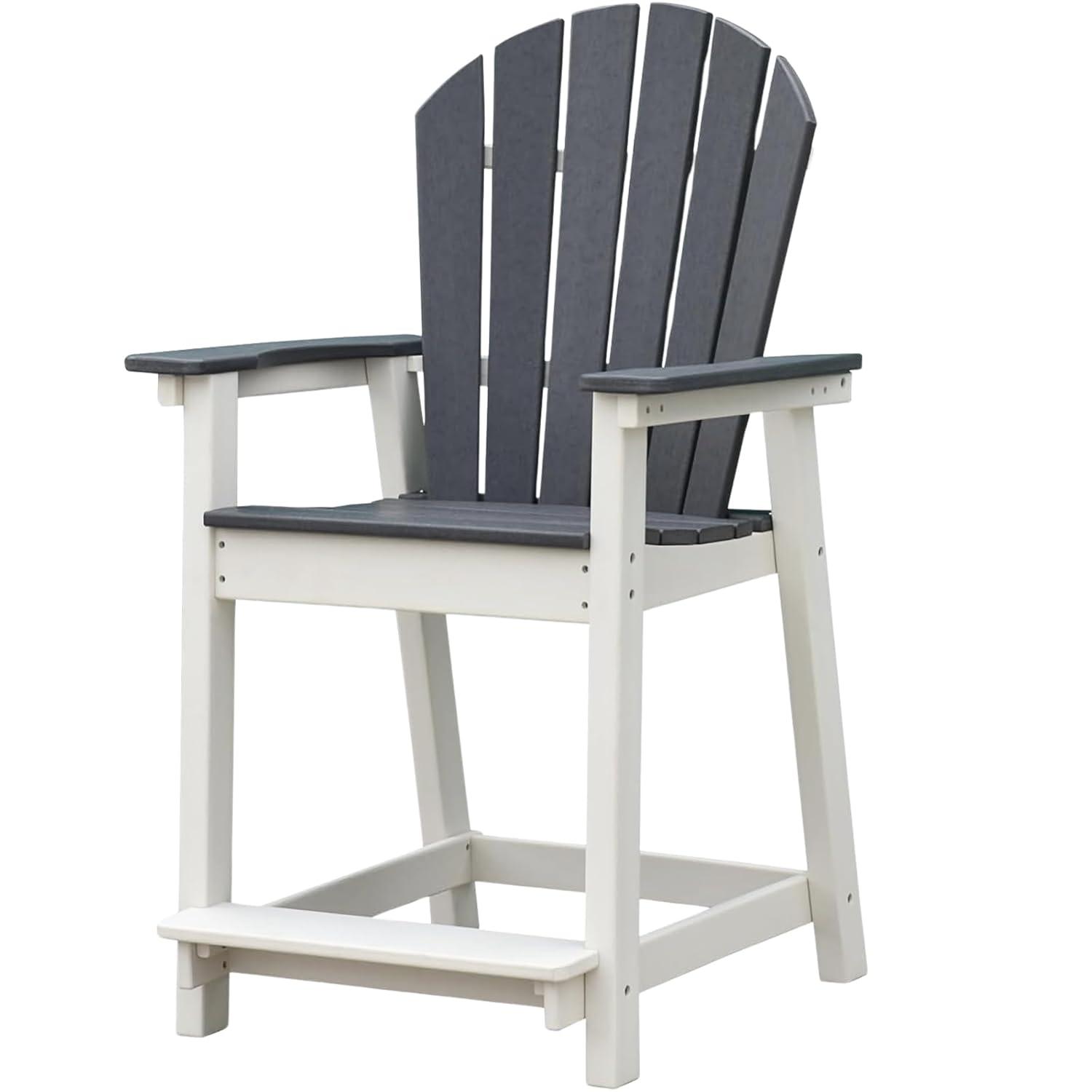 Outdoor Tall Adirondack Chair, Patio Bar Stool Chair with High Back, 400lbs, Widened Arms, All-Weather Balcony Chair for Backyard, Garden, Yard (1 PC)