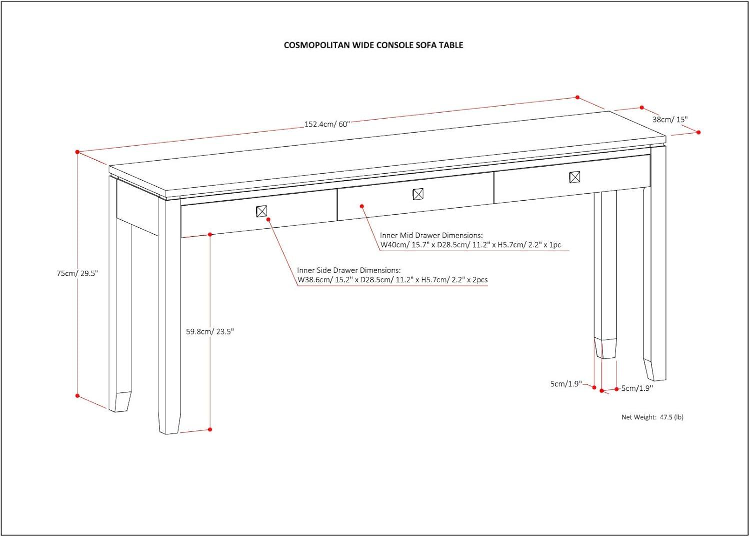 Cosmopolitan 60'' Solid Wood Console Table