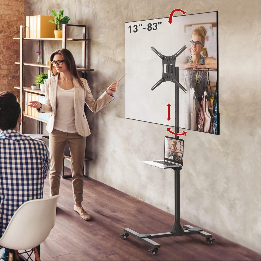 Barkan 13" - 83" Mobile TV Mount Cart with Metal Shelf, Tilt & Height Adjustment