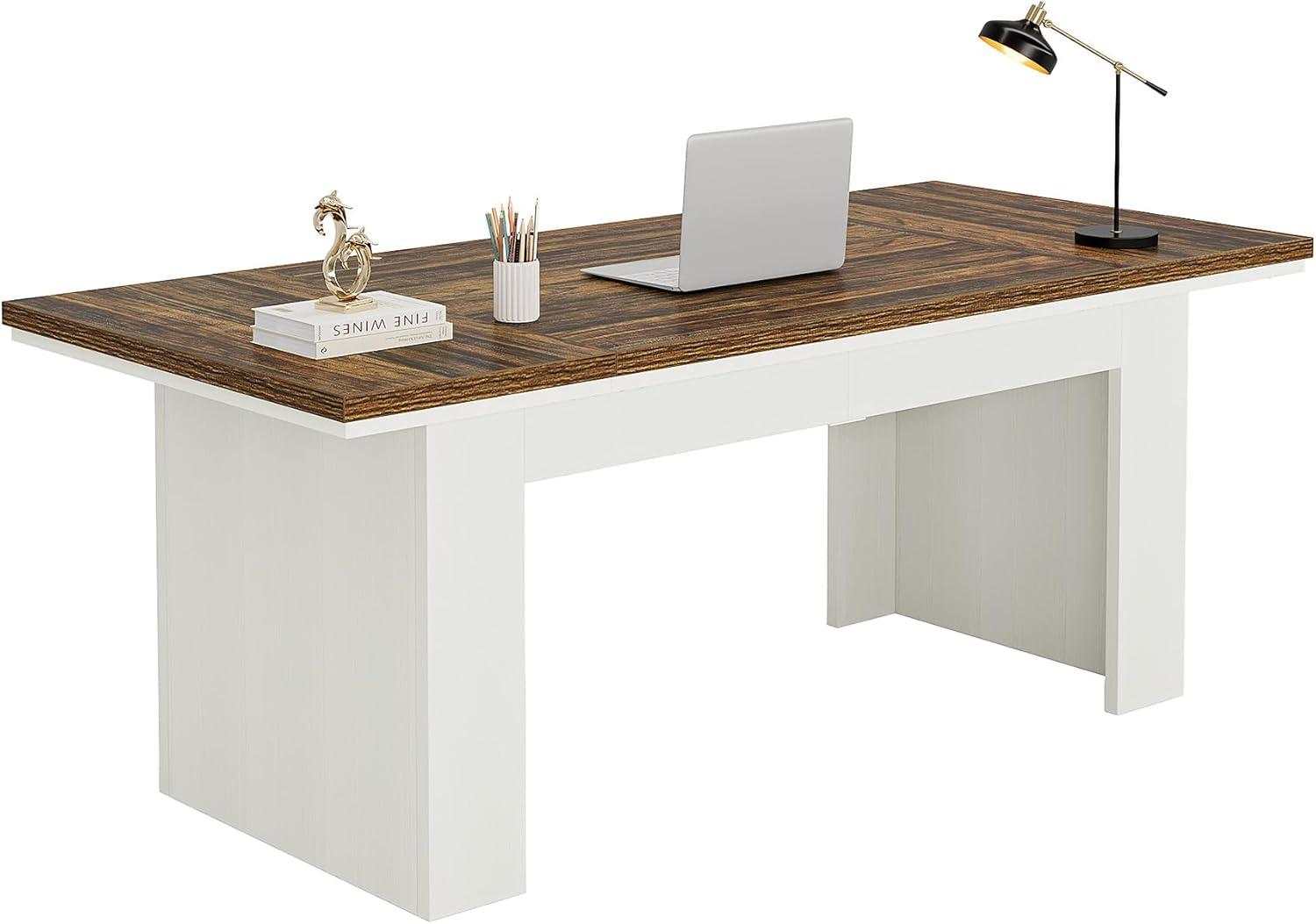 Tribesigns 63" Executive Desk, Modern Office Desk, Large Computer Desk Home Office Desk, Study Writing Desk for Home Office, Easy Assembly, Brown & White