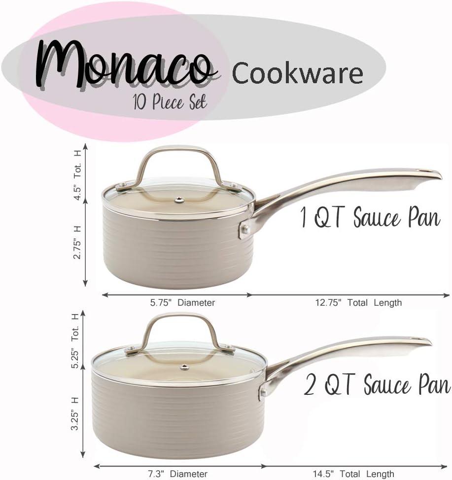 Denmark Tools for Cooks 10 Piece Monaco Nonstick Aluminum Cookware Pots Pans Set, White