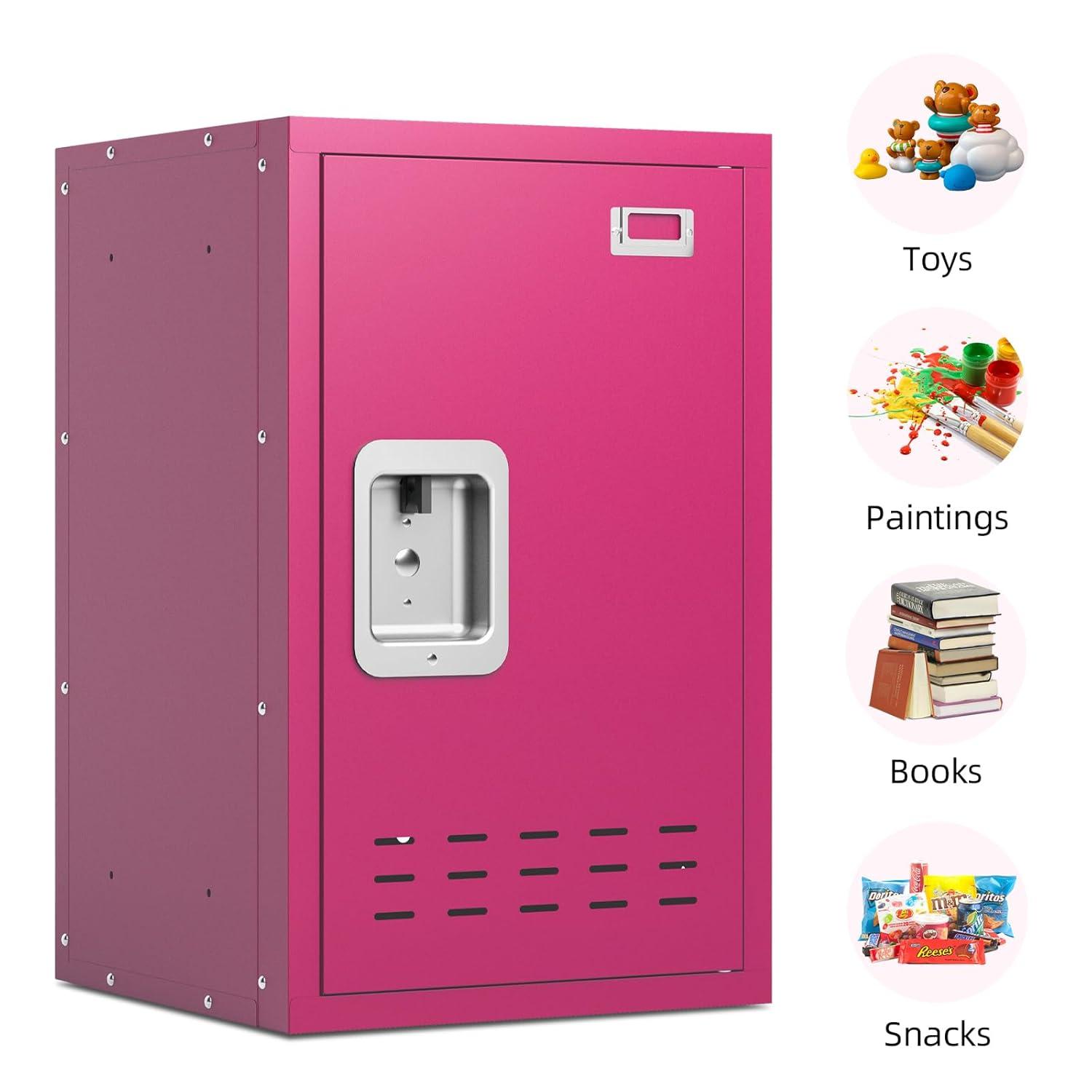 Metal Locker, Lockers, Lockable Storage Cabinet with Locker Shelf, 24" H Small Locking Cabinet for Kids, Locker Organizer for Home, Bedroom, School, Office (Pink)