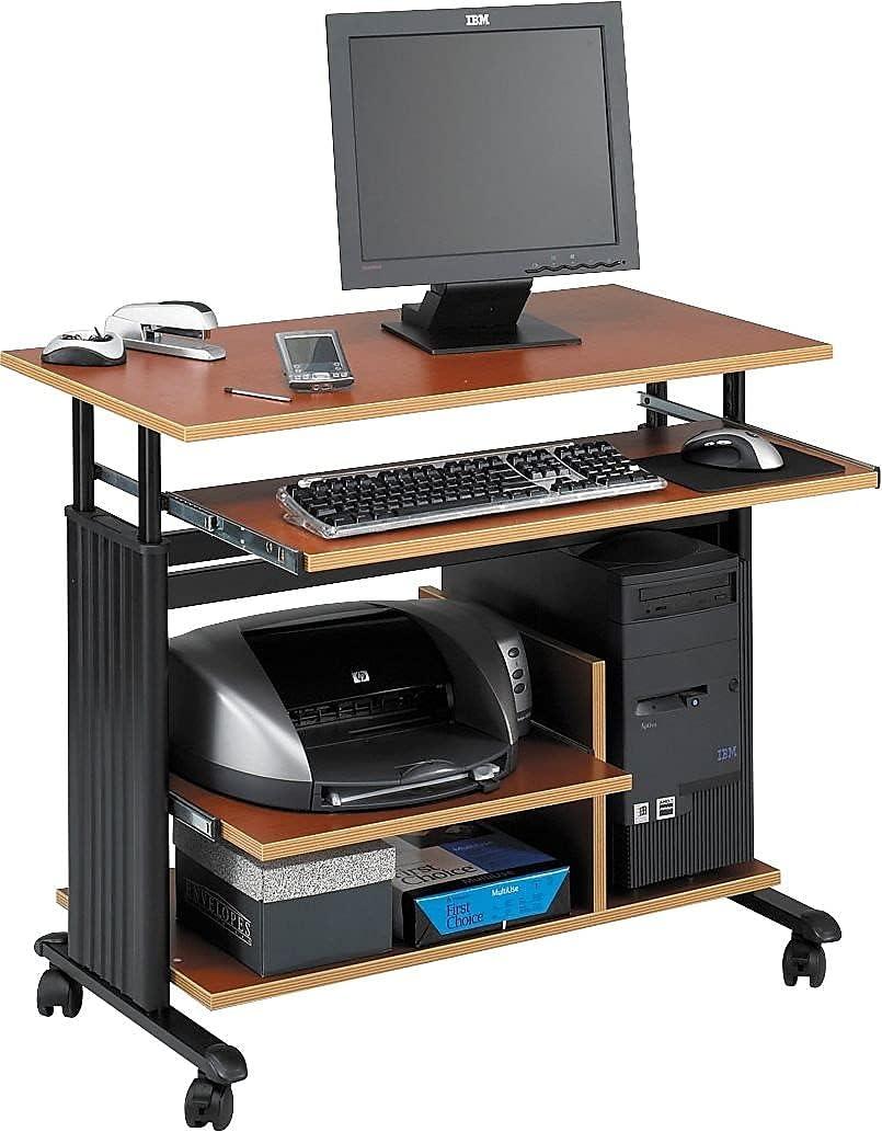 Adjustable Cherry Black Steel Mobile Workstation with Keyboard Tray