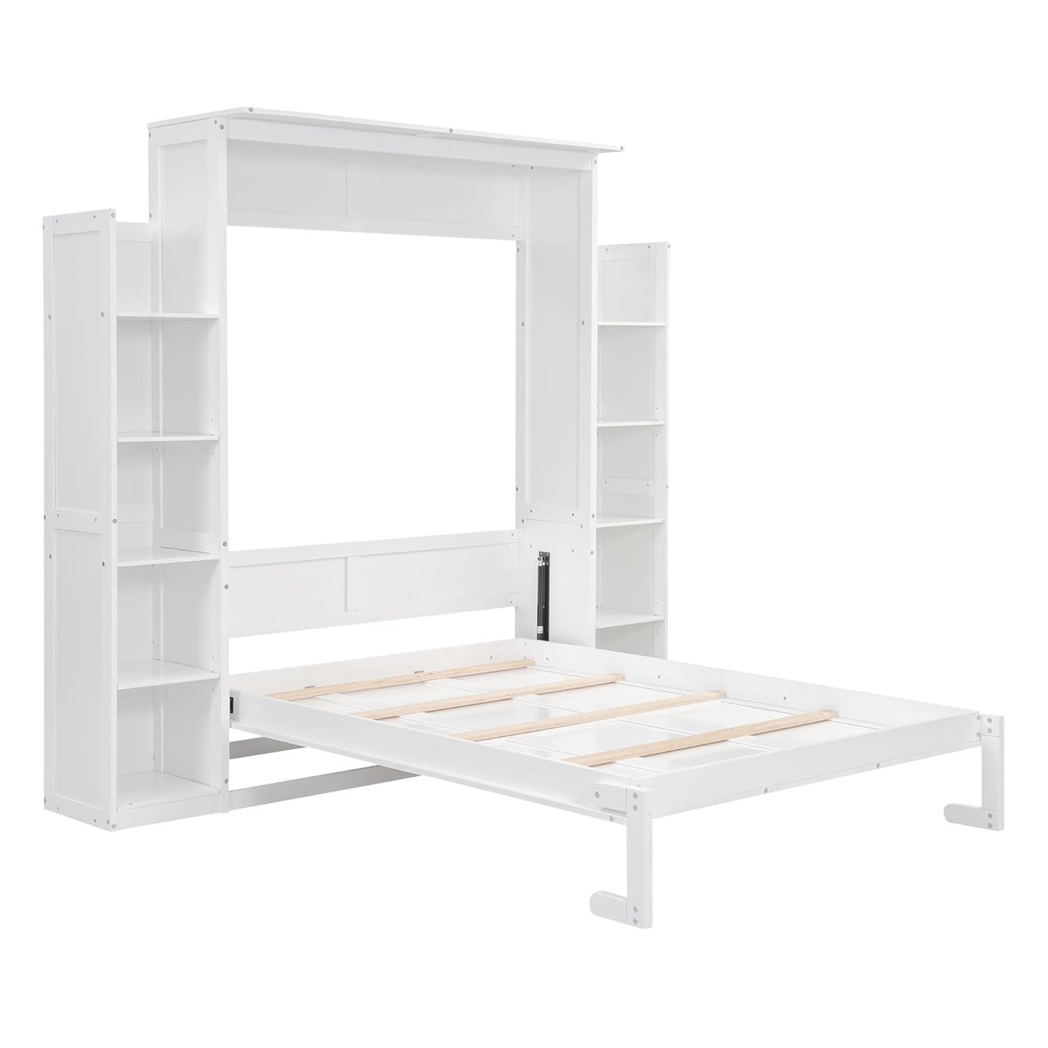yuanhuan Full Size Murphy Bed Wall Bed With Shelves And LED Lights