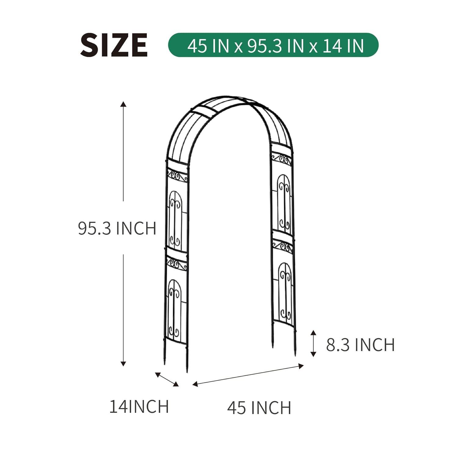 SCENDOR Black Metal Garden Arch Arbor Archway, Stereoscopic Graceful Curve Design perfect for Climbing Plants Outdoor and Wedding Ceremony, 18.1 lb