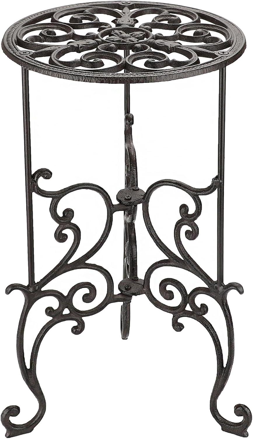 OwnMy Heavy Duty Cast Iron Plant Stand Indoor Outdoor Vintage Wrought Iron Round Flower Pot Holder Stand, 19.3" Tall Decorative Large Potted Plant Stand for Home Garden Patio