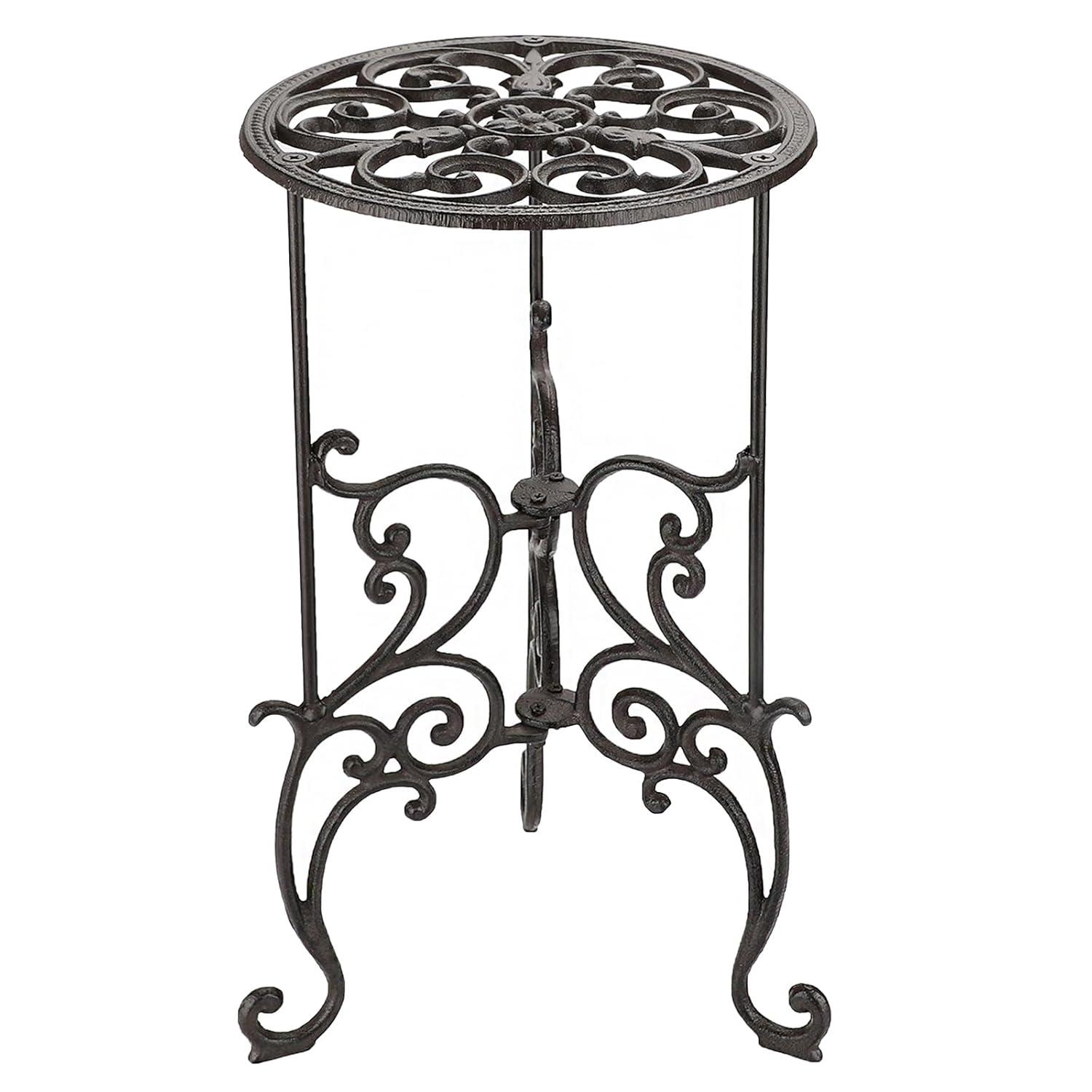 OwnMy Heavy Duty Cast Iron Plant Stand Indoor Outdoor Vintage Wrought Iron Round Flower Pot Holder Stand, 19.3" Tall Decorative Large Potted Plant Stand for Home Garden Patio