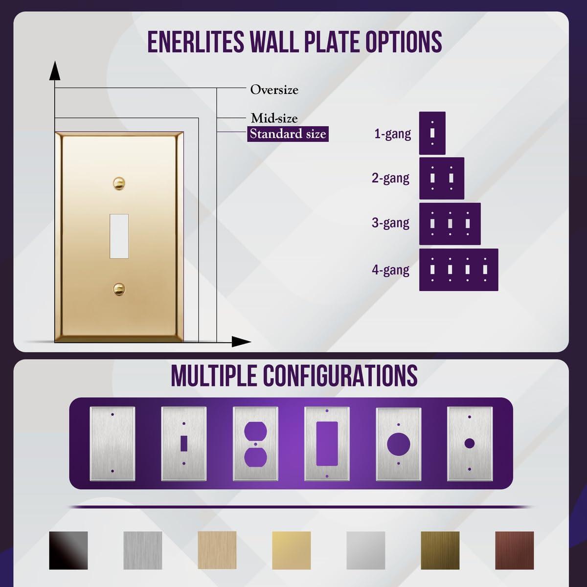 ENERLITES Toggle Light Switch Metal Wall Plate, Stainless Steel, Corrosion Resistant, Size 3-Gang 4.50" x 6.38", 7713-PB, 302 Polished Brass, Gold