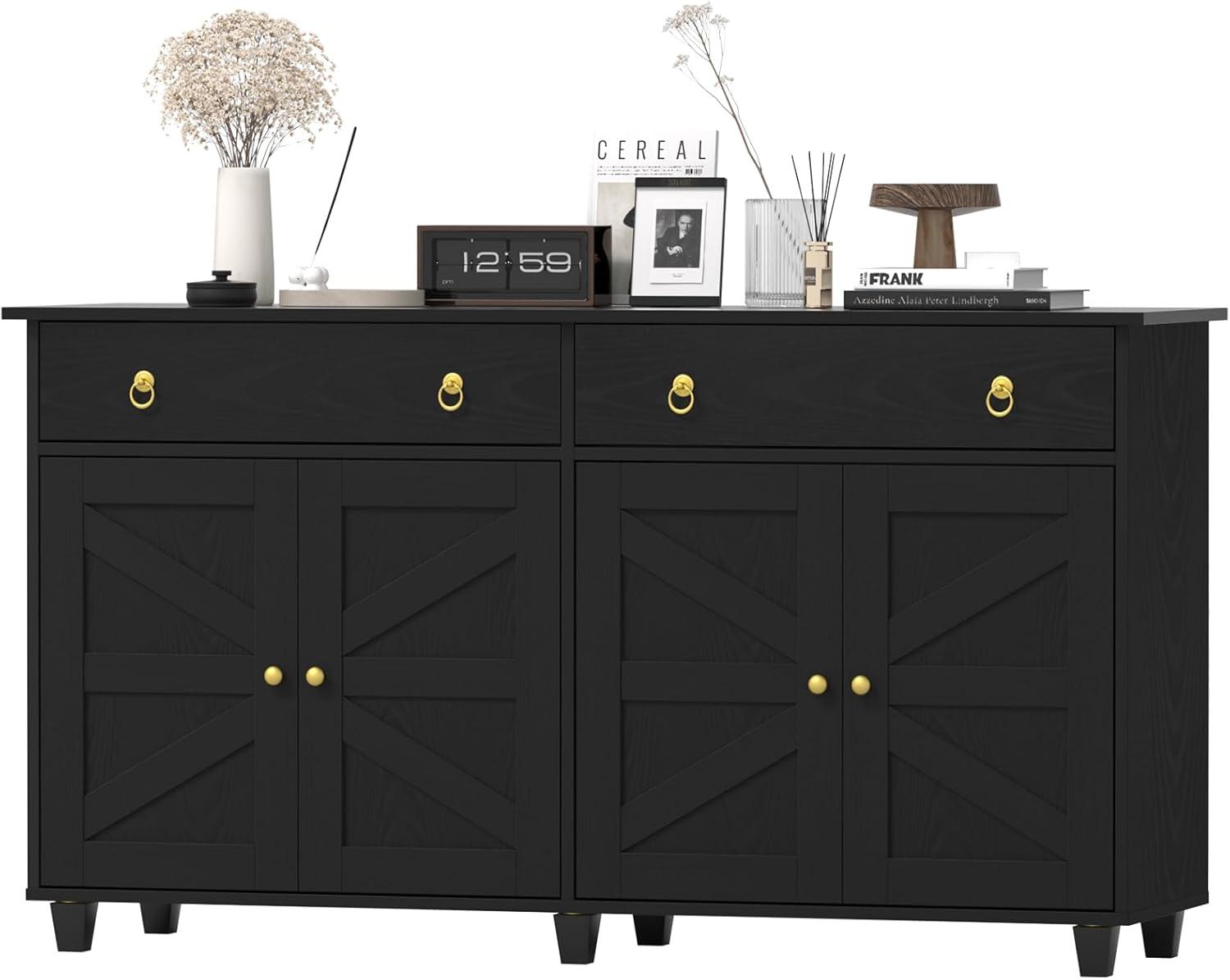 Danolapsi 55" Buffet Sideboard Cabinet with Storage,Double Door Kitchen Cabinet,Modern Farmhouse Coffee Bar Cabinet with Drawers,Wood Buffet Table Dining Room Cabinet for Kitchen,Living Room