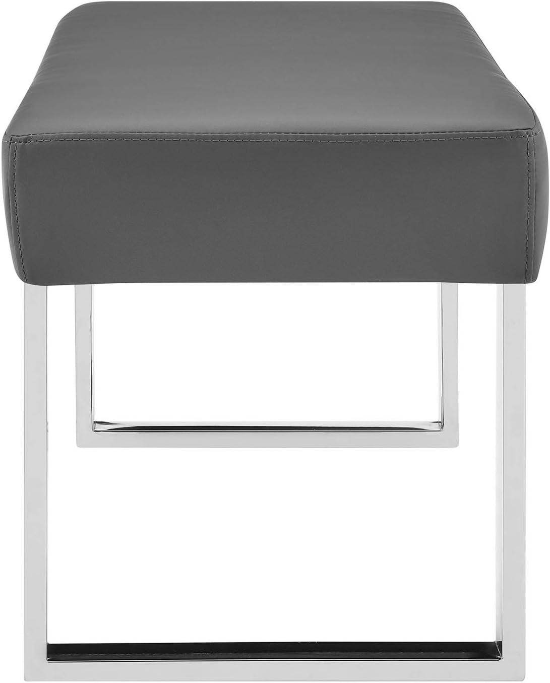 Amanda 48'' Gray Faux Leather and Chrome Bench