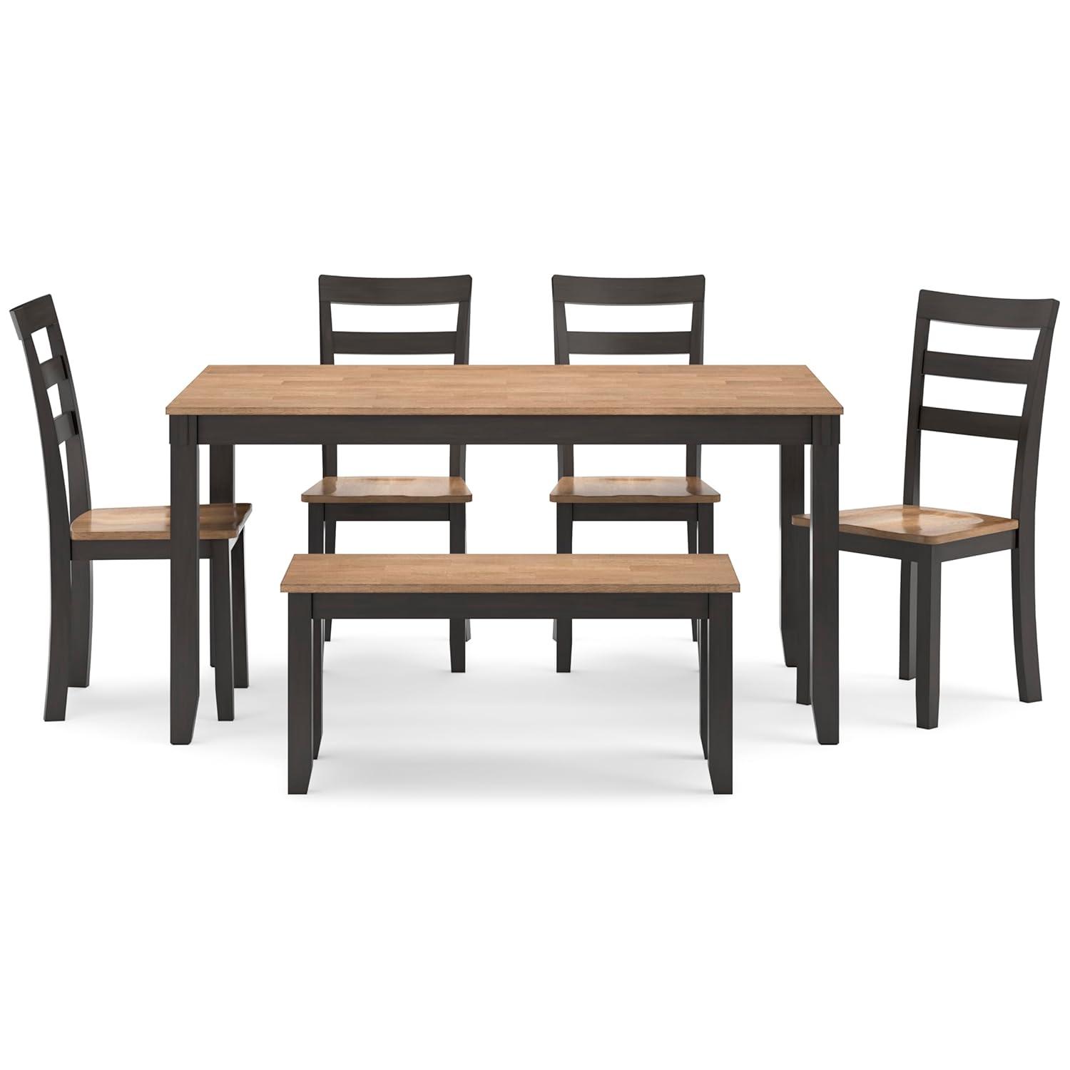 Transitional Light and Dark Brown Rectangular Dining Table Set with Bench