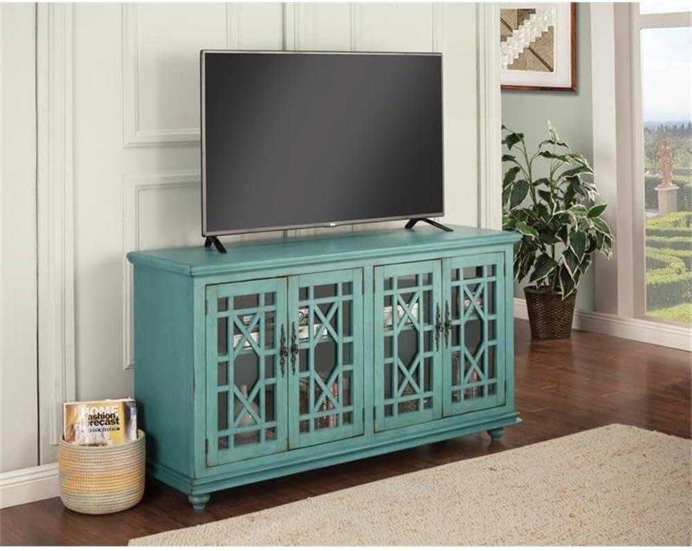 Bowery Hill Traditional Wood TV Stand for TVs up to 63" in Antique Teal Green